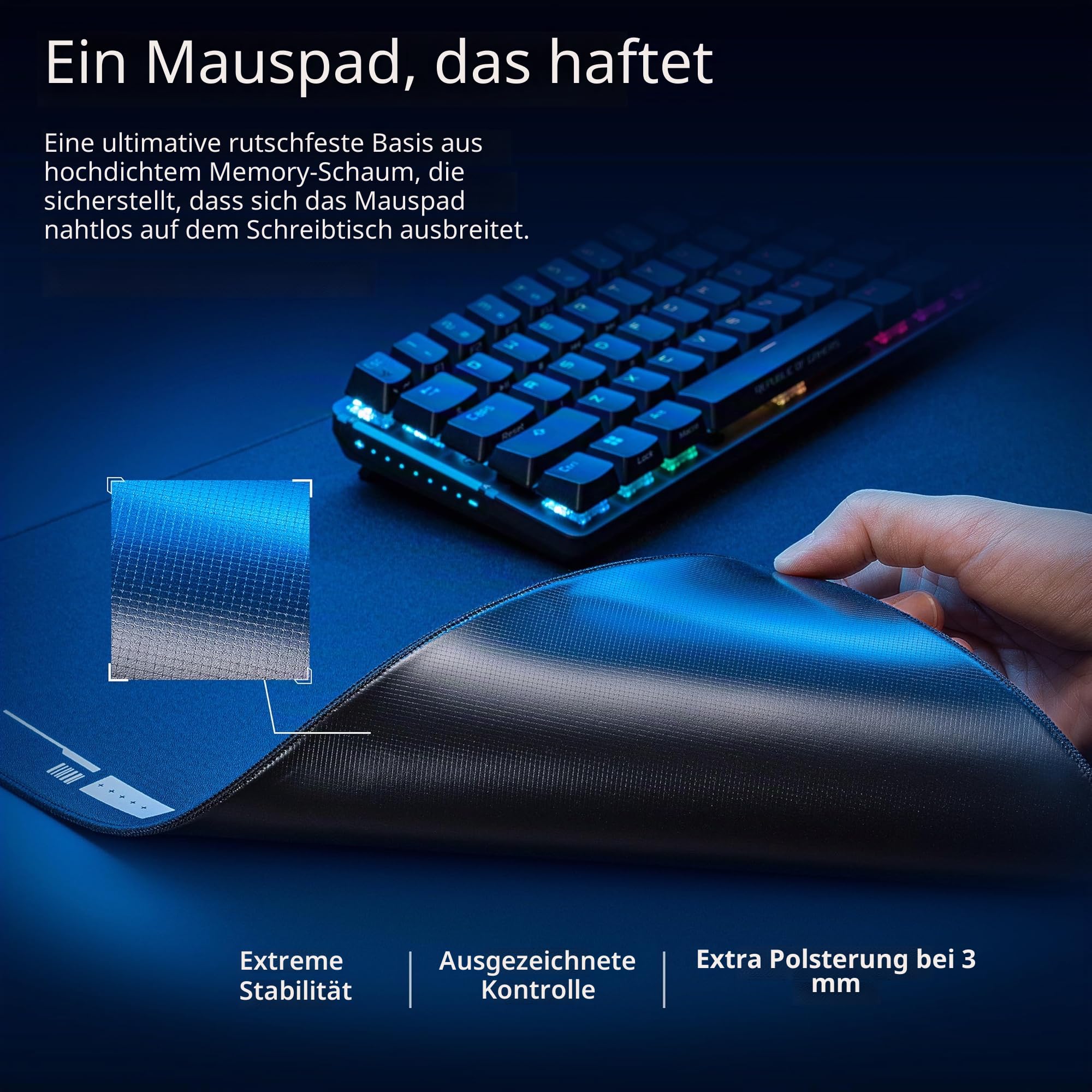 ASUS ROG Hone Ace XXL Gaming-Mauspad, hochdichte Memory-Schaum-Basis, Hybrid-Tuchmaterial, 400 x 900 x 3 mm, Esports & FPS-Gaming, Schwarz