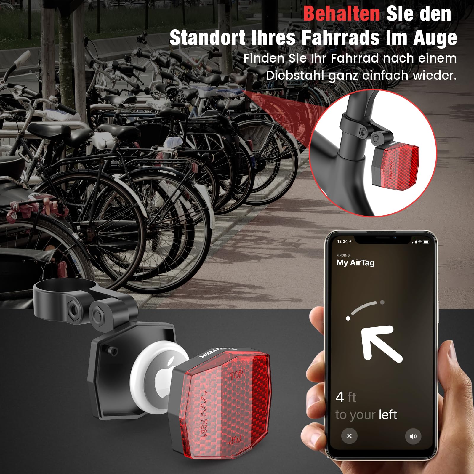 Nascondiglio Airtag Per Bici Con Riflettore Posteriore - Antifurto Per MTB, E-bike E Bici Da Strada - Foto 5