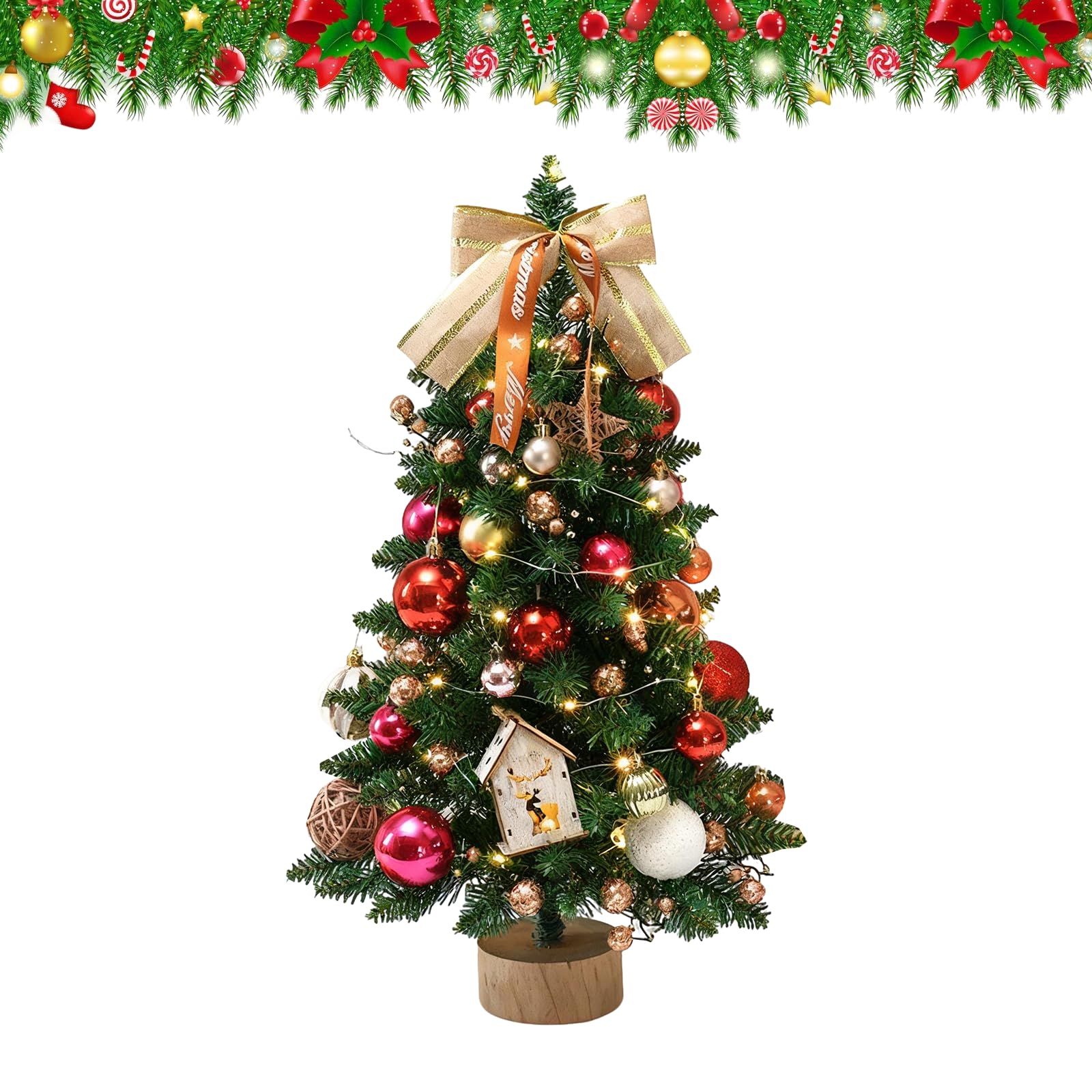 Ysinobear B 45Cm Mini Christmas Tree With Lights,Desktop Christmas Tree,Artificial Tabletop Xmas Tree,Attery Powered Tabletop Xmas Tree For Christmas Holiday Table Decor (B)