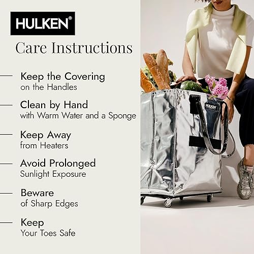 Miniatura 5 de HULKEN (Mediano, Plateado) Bolsa de Comestibles Reutilizable con Ruedas, Carrito de Compras, Bolsa Rodante, Cierre de Cremallera, Ligera, Soporta