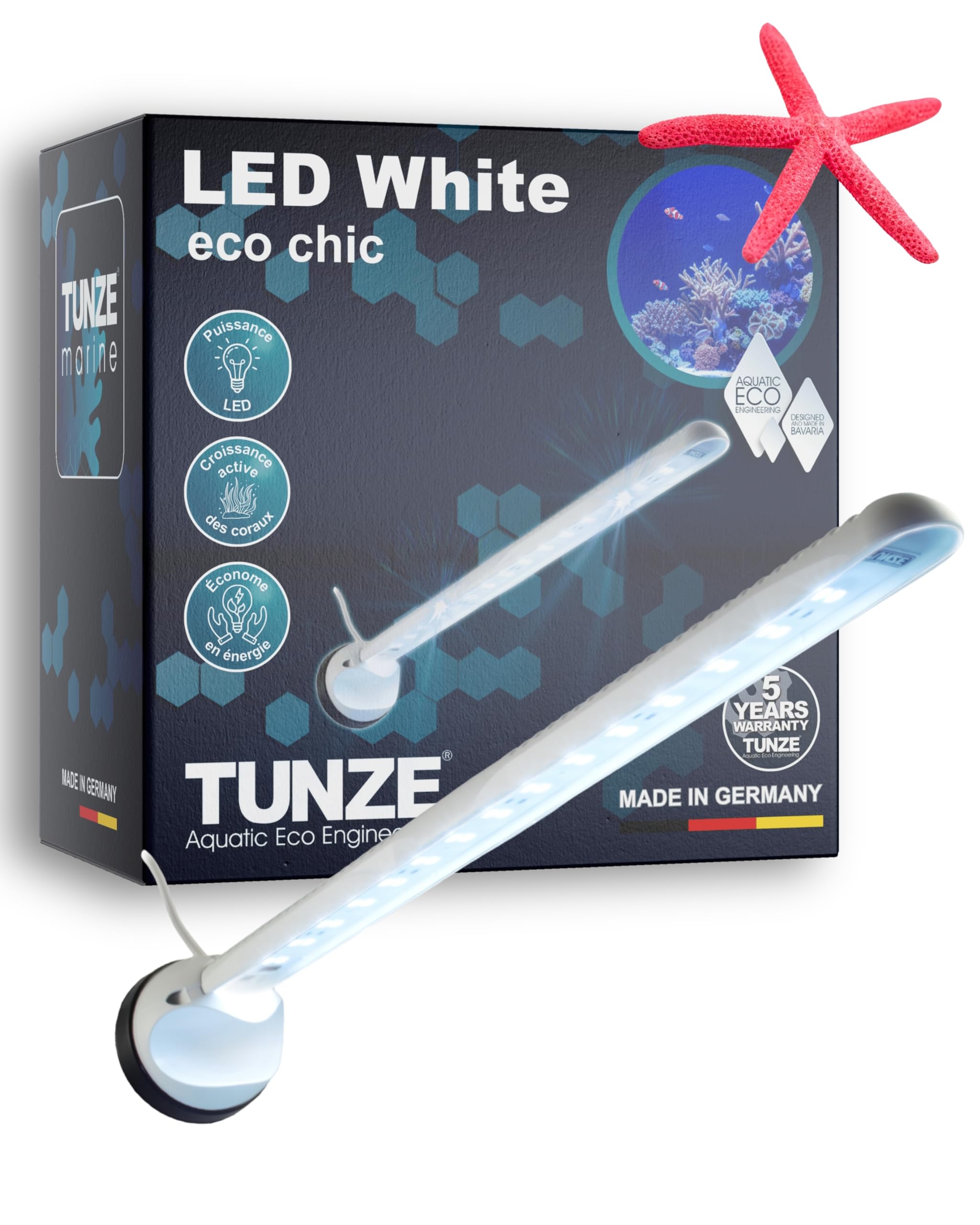 Tunze LED white eco chic I LED-Leuchte für Korallenwachstum I Aquarienleuchte für Süß- & Meerwasseraquarien I inkl. Magnet Holder I Optimal als Unterwasser Pflanzenlicht & Beleuchtung für Becken