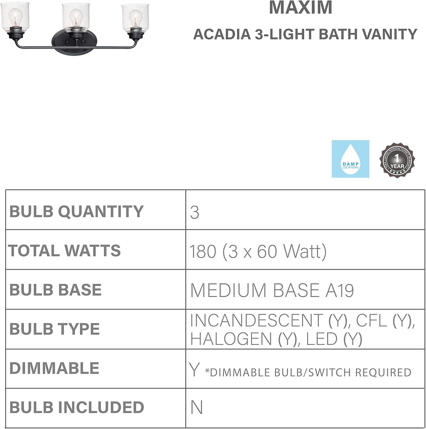 Exсluѕіvе Dіѕсоunt 🔥 Maxim 12263CDBK Acadia Seedy Glass Bath Vanity Wall Mount, 3-Light 180 Total Total Watts, 9H x 25W, Black Blасk Frіdау Sаlе 2022 Maxim 12263CDBK Acadia Seedy Glass Bath Vanity Wall Mount, 3-Light 180 Total Total Watts, 9H x 25W, Black