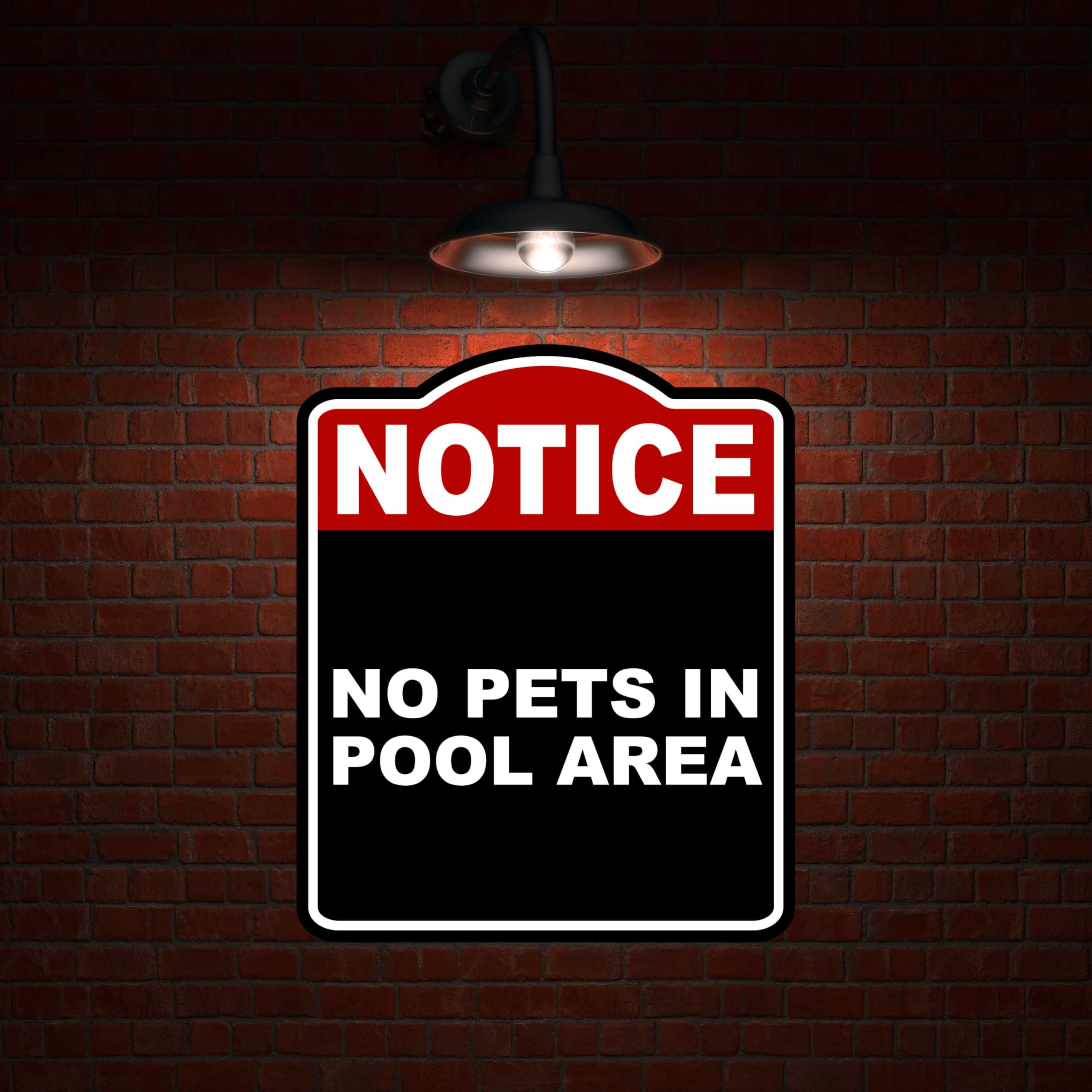 NO PETS IN POOL AREA Notice Red Black Aluminum Composite Sign 8.5 x 10 inches