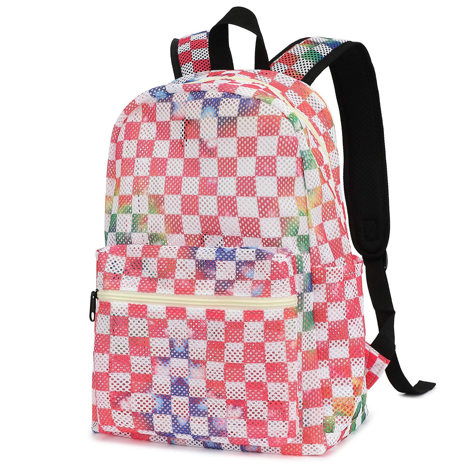 DezcrabMesh Backpack for Girls, Kids Teens School Backpacks Women Bookbags Semi-transparent Beach Backpacks (Tie Dye Checkered)