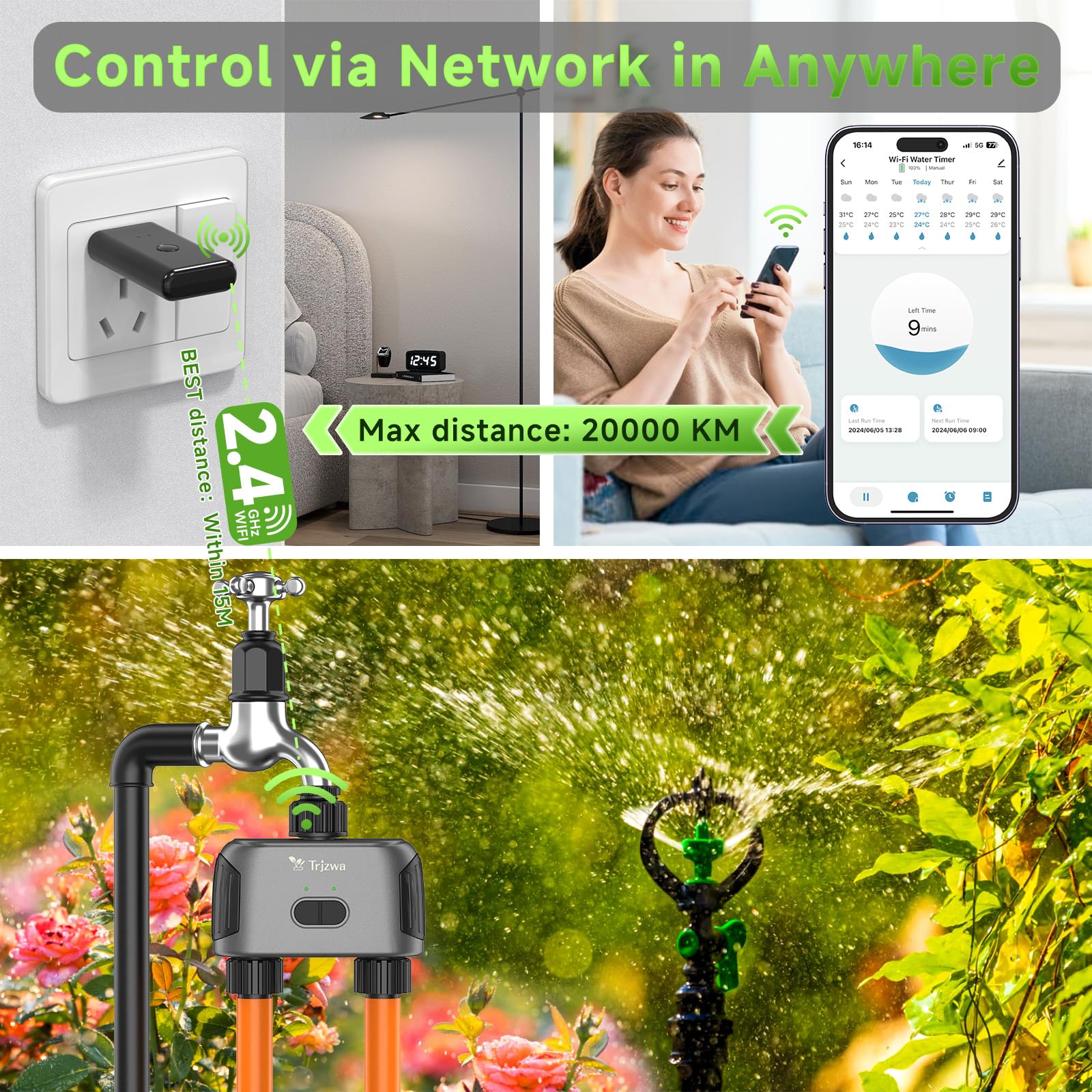 Programmateur Arrosage WiFi avec hub WiFi, 2024 Nouveau Minuterie d'Arrosage Automatique sans Fil Bluetooth AVCE 2 Voies
