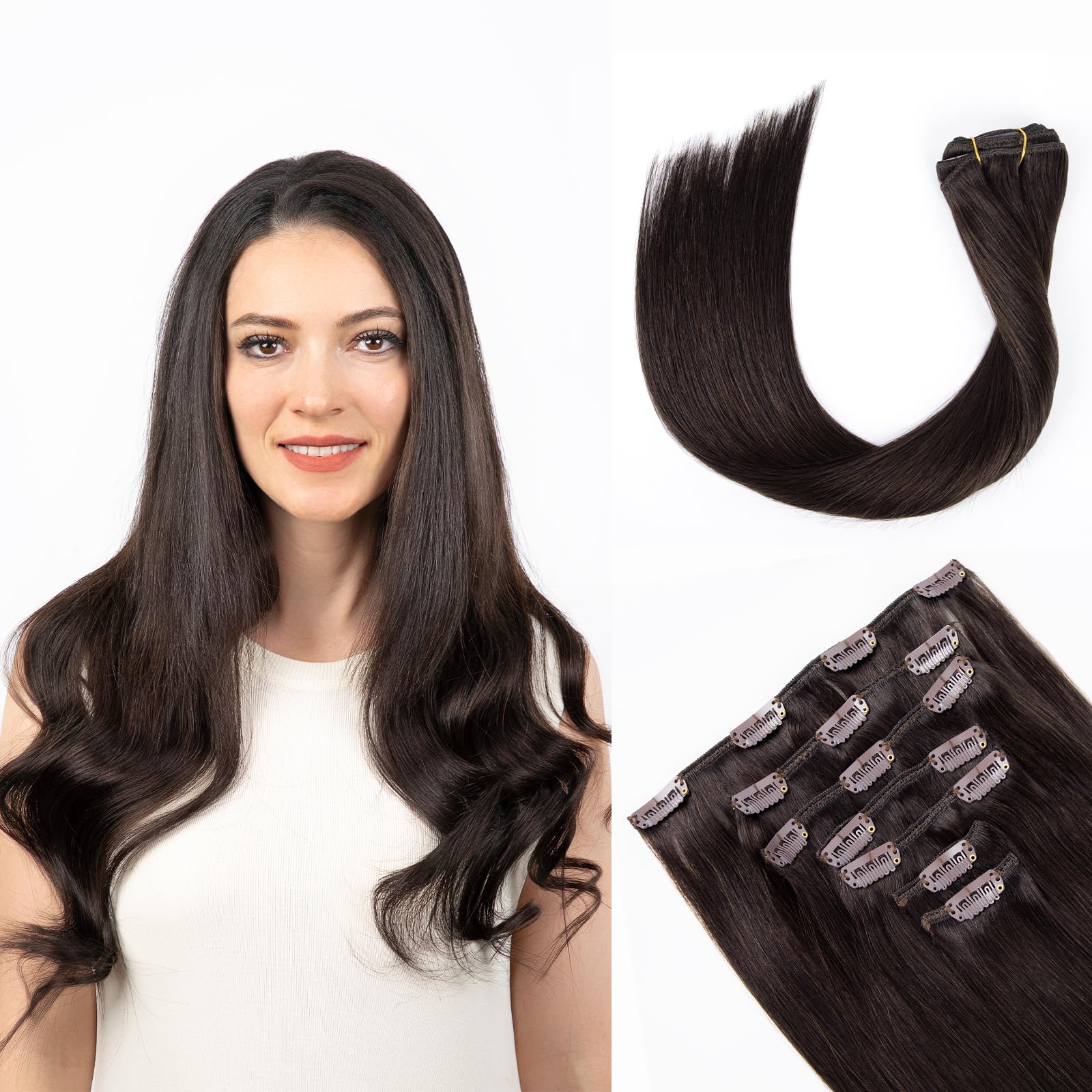 SOBEAUTY Hair Extensions Clip in, Real Human Hair Extensions, 100% Hair Extension Human Hair Double Weft
