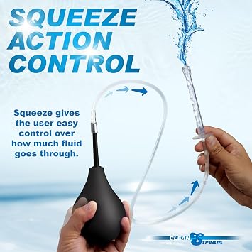 Clean Stream Enema Bulb Kit for Beginners, Men, Women, Couples. Flexible Enema Bulb and Choice of Nozzles. Travel Friendly. 5 Piece Set, Black & Clear.
