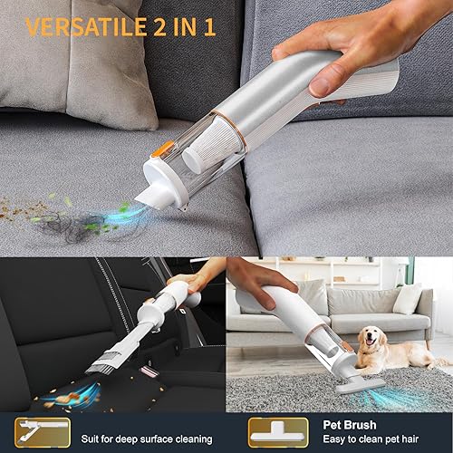 Miniatura 5 de Aspiradora portátil inalámbrica para automóvil, 5 en 1, mini aspiradora de mano inalámbrica con filtro HEPA, 2 modos de succión, potencia de succión