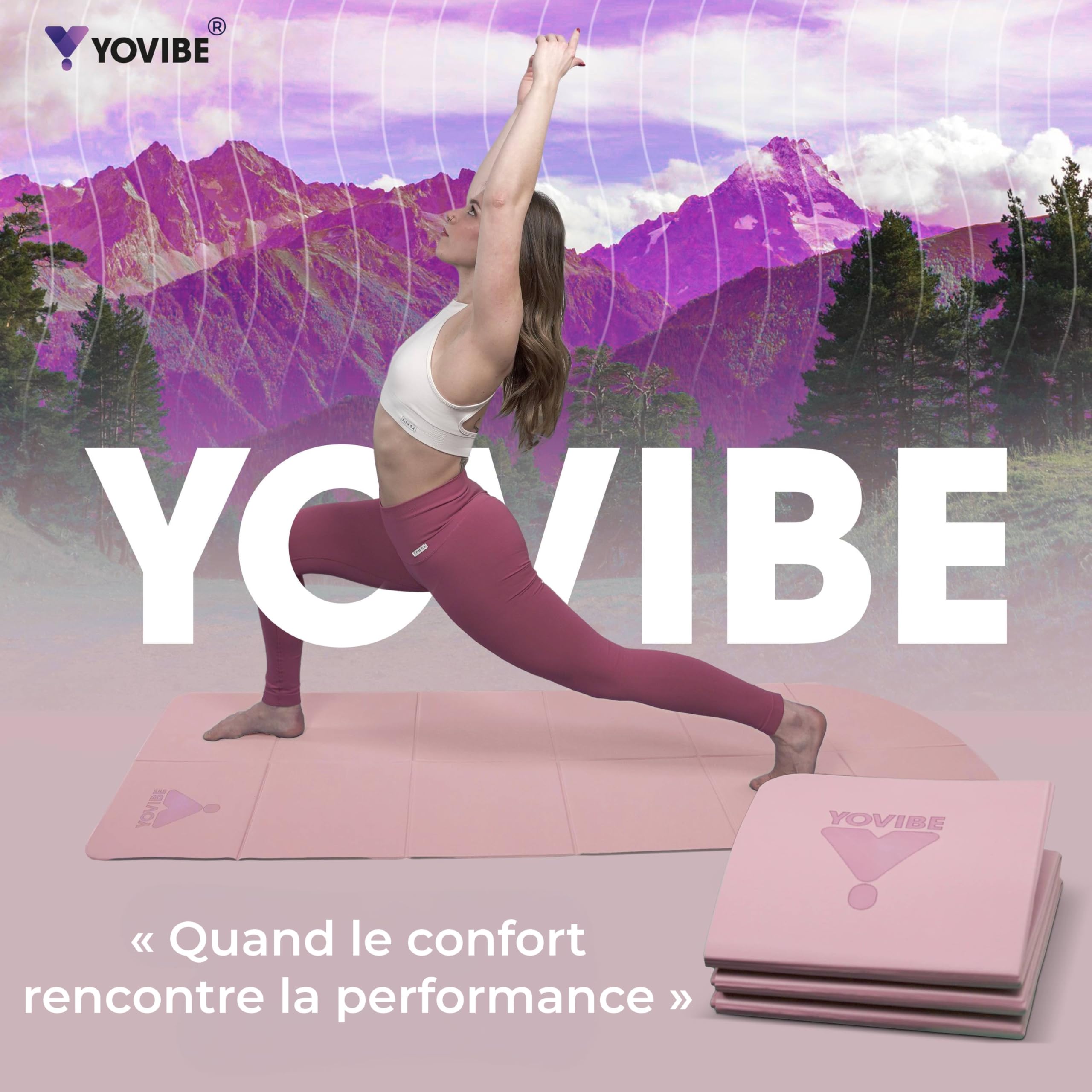 YoVibe - Tapis de yoga antidérapant professionnel avec serviette de sport et sac de sport - Tapis Pilates pliable antidérapant et imperméable 183 x 60 cm