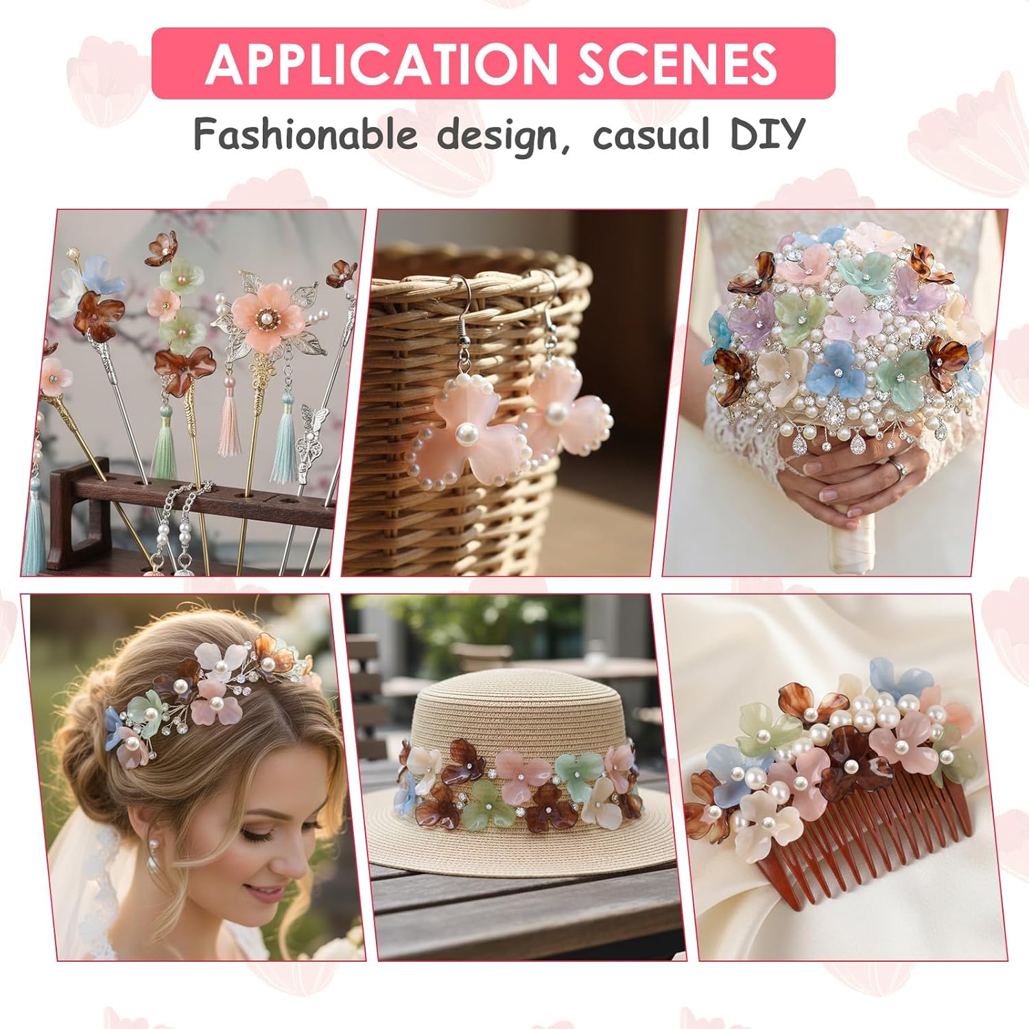 48Pcs 16 Styles Acrylic Flower Bead Caps 3-Petal Flower Bead End Caps Spacer Charms Plastic Floral Loose Craft Beads for DIY Earring Bracelet Necklace Jewelry Making - Image 2