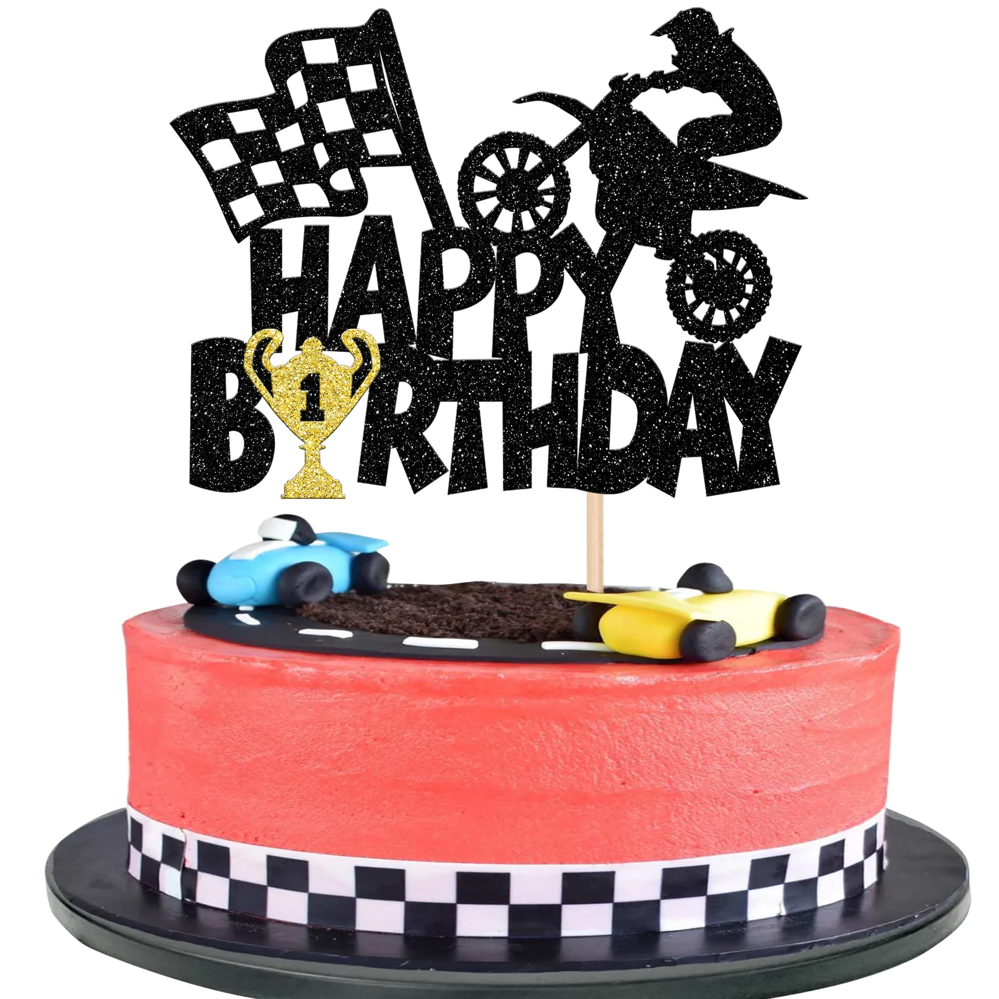 Unimall Décoration De Gâteau D'anniversaire Avec Inscription « Happy Birthday » Sur Le Thème Du Sport De Moto, Motocross, Pics à Fruits, Décoration De Gâteau De Fête Pour Homme Ou Garçon