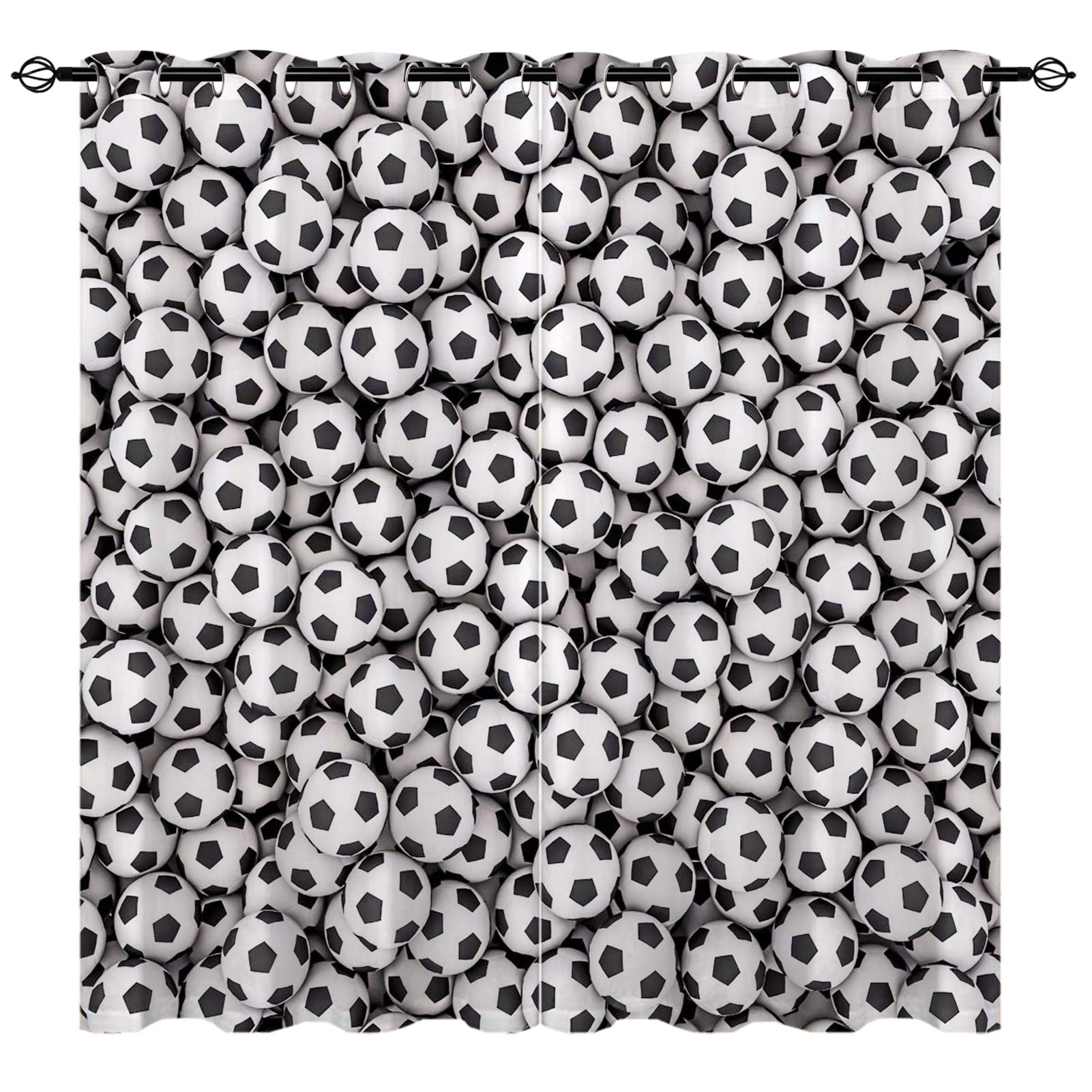 YUANZU Soccer Curtains for Boys Bedroom, Realistic Football Balls Monochrome 3D Pattern Eyelet Thermal Insulated Printed Curtains for Kids Playroom, Set of 2 Panels W168cm (66") x D137cm (54") — image 1