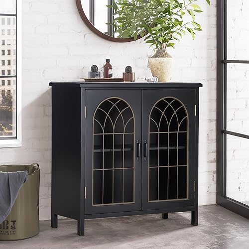 Miniatura 1 de MAISON ARTS Armario decorativo con 2 puertas, armarios de almacenamiento decorativos con marco de madera maciza y patas, pequeño aparador para