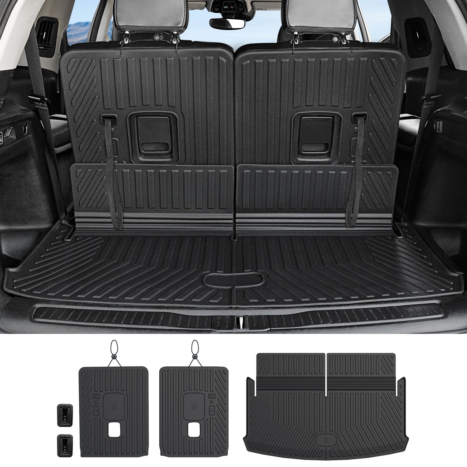Cargo Mat Backrest Mats for 2021-2025 Jeep Grand Cherokee L(3rd Row Manual Fold Seatbacks Only), All Weather TPE Trunk Cargo Liner Car Mat Accessories(Cargo Mat+3rd Row Backrest Mat)