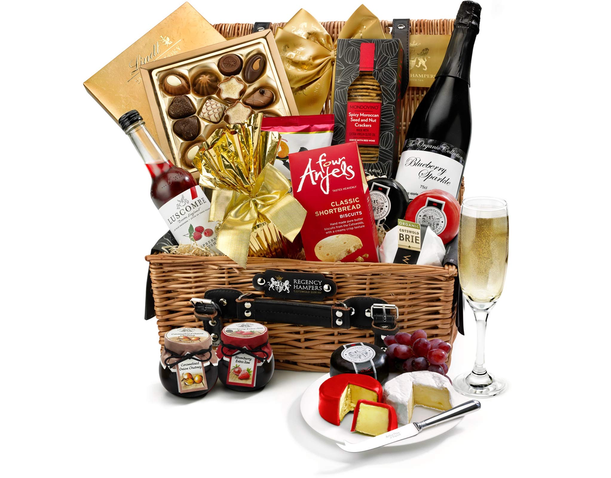 Classic Food & Drink Gift Basket – Eton Alcohol-Free Hamper with Sparkling Presse, Cheddar, Brie, Shortbread, Chocolates – Food & Drink Gifts for Birthdays and Celebrations, from Regency Hampers