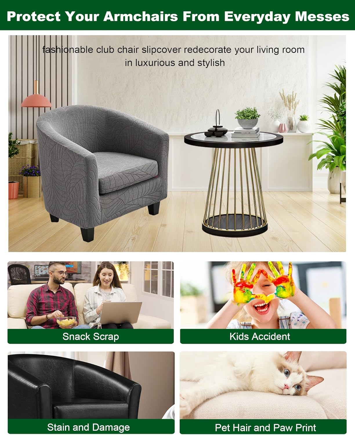 CRFATOP 2 Piece Club Chair Slipcover Stretch Barrel Chair Covers Jacquard Tub Chair Slipcovers Soft Armchair Sofa Cover Removable Couch Furniture Protector Arm Chair Cover for Living Room,D30