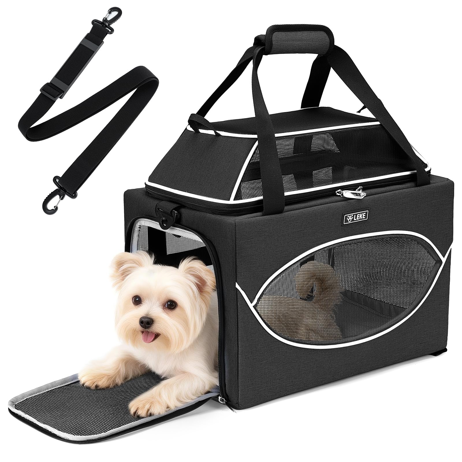 Photo 1 of Lekereise Top-Expandable Pet Carrier 17x11x9.5 Inch Alaska Hawaiian Airline Approved Underseat to 12lbs Stable Car Travel Carriers for Small Dogs Cats with Locking Safety Zippers Anti-Scratch Mesh