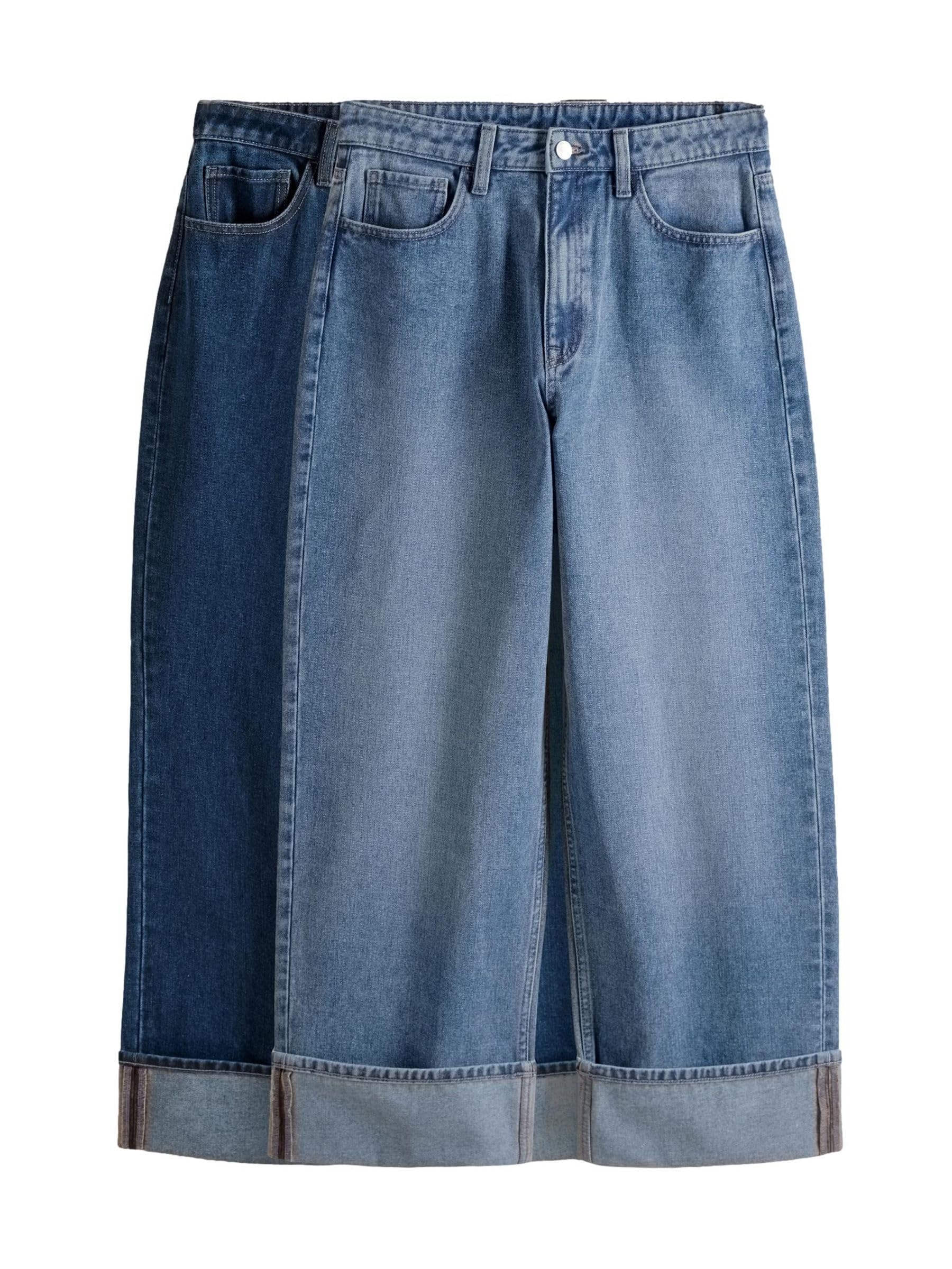 THE SET Donne Confezione da 2 Jeans a Gamba Larga con Risvolto Mid Blue/Dark Blue Numeric 42