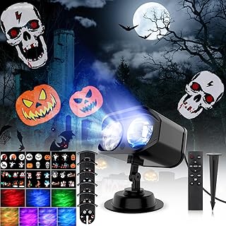 Perkisboby Halloween Christmas Projector Lights Outdoor, 2-in-1 Ocean Wave LED Projector Lamp with Remote Control&Timer, 36 Moving Patterns Landscape Lights for Xmas Halloween Garden Deco