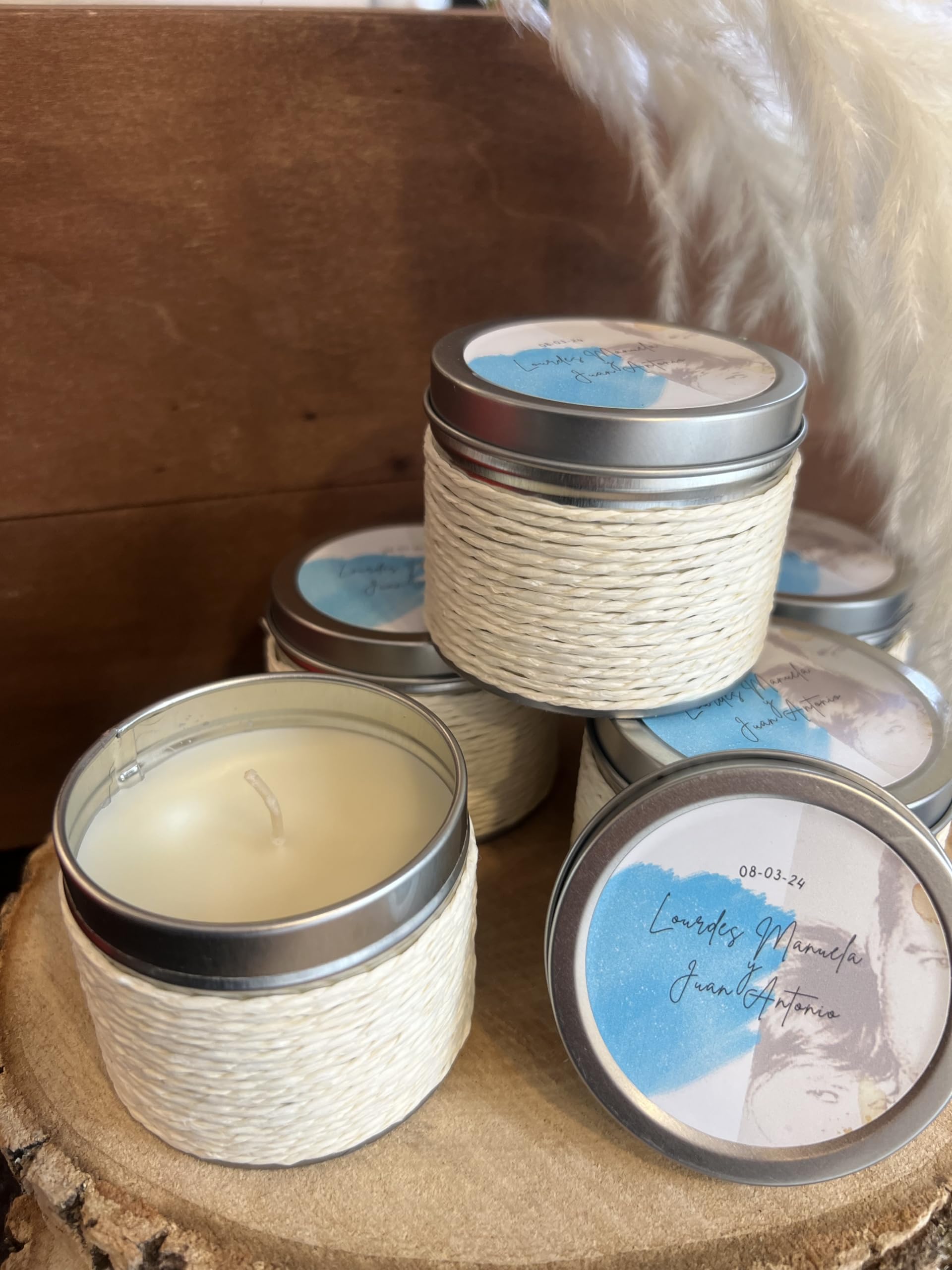 Uvimark - Detalles de boda, comunión, bautizo - Set de 12 velas aromáticas personalizadas - Velas personalizadas