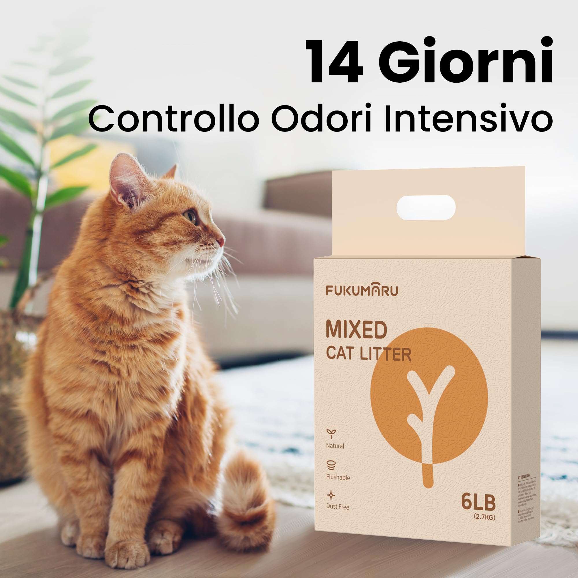 FUKUMARU Lettiera per Gatti in Tofu- 24L Lettiera Agglomerante, Alto Assorbimento (Riduzione Uso), Senza Polvere,Base Mais e Fagioli con Trucioli di Melo,Controllo Odori, Smaltibile nel WC.