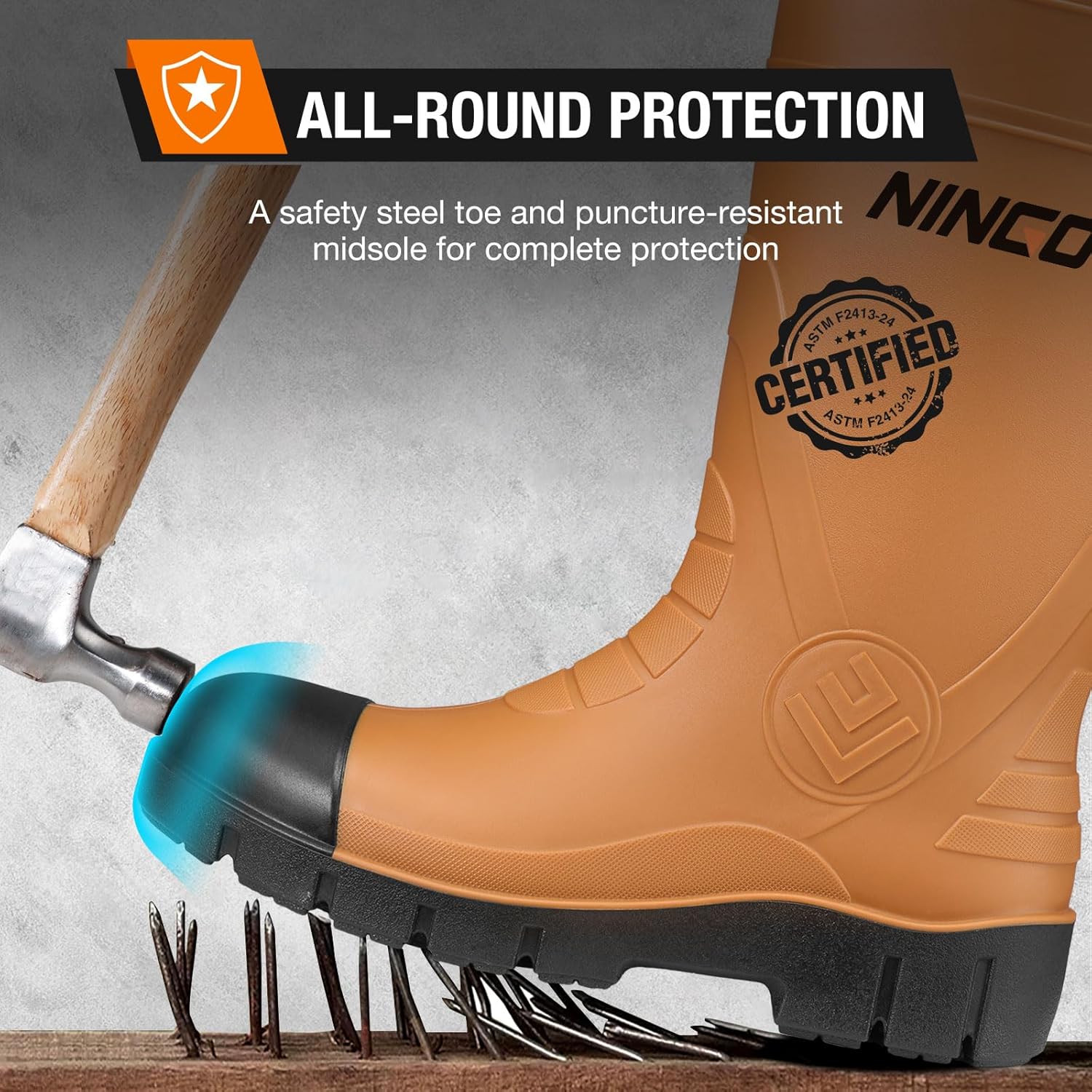 NINGO Steel Toe Rain Boots for Men, Waterproof PVC Rubber Boots with Puncture & Slip Resistant Design, Outdoor Knee High Mud Rainboots, Durable Fishing Footwear for Garden, Agriculture Industrial - Image 7