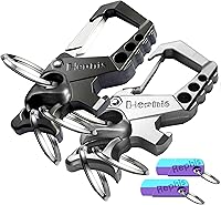 Vista 12 de Hephis Llavero resistente con forma de calavera, herramienta de escape de emergencia para automóvil, cortador de cinturón de seguridad