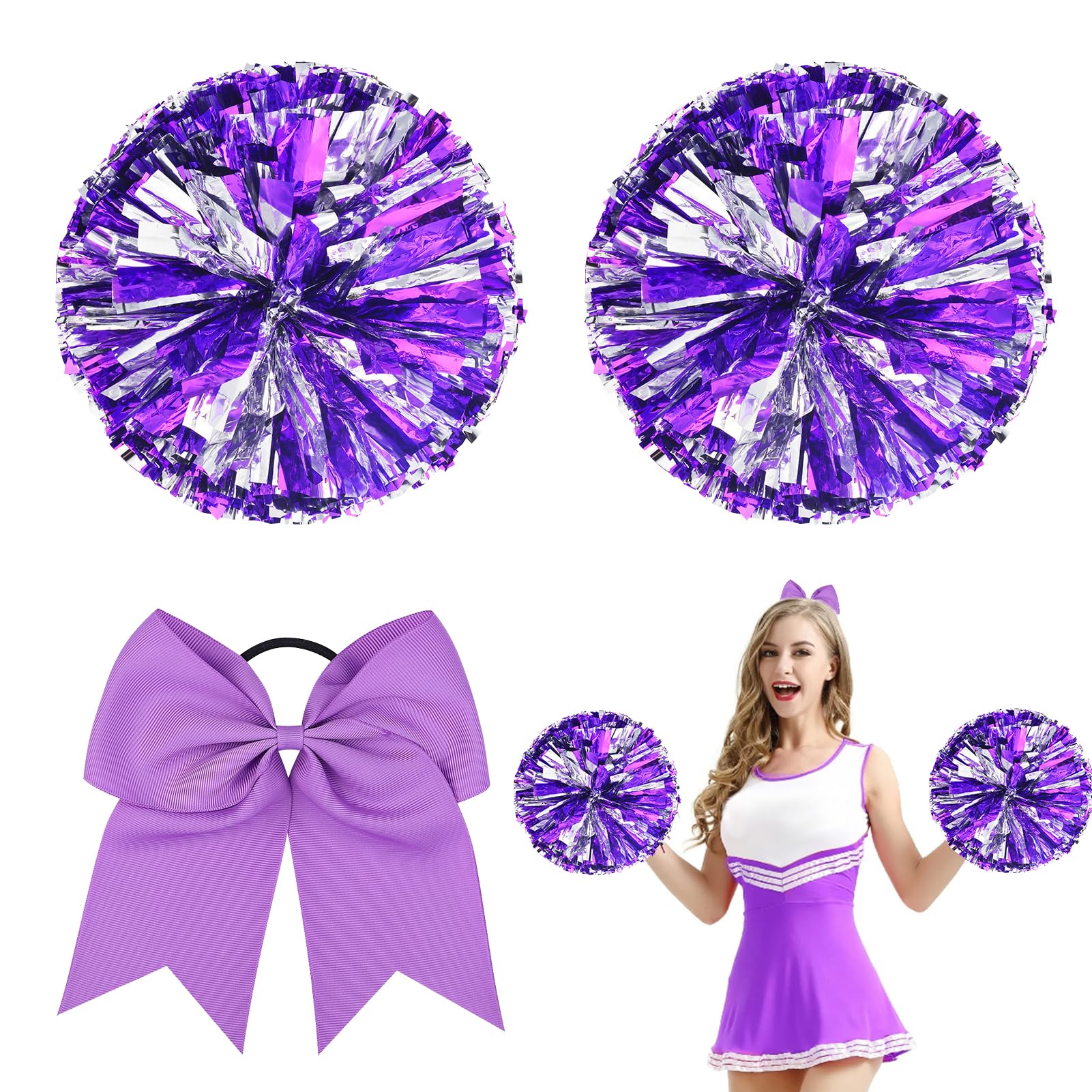 Pompones de Animadora Morado 3 Piezas Meanju para Deportes Fiestas