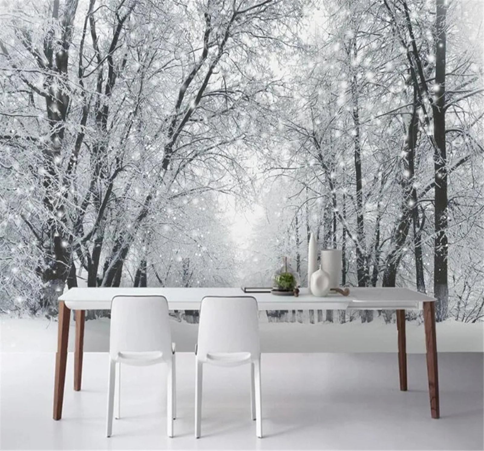 Tzxztt 400Cm×280Cm(B×H) Aesthetic Three Dimensional Winter Forest Snowy Landscape Modern 3D Wallpaper Premium Textured Silk Neutral Tones Material Ideal For Living Room Bedroom-400Cm×280Cm