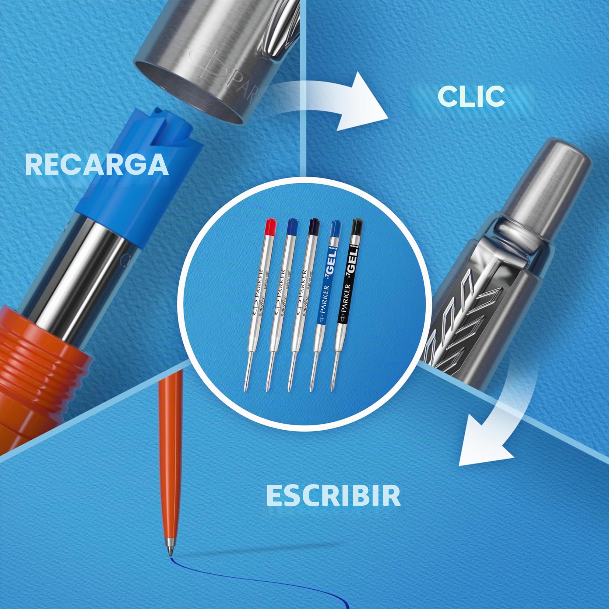 Parker - Bolígrafo Jotter XL, adorno cromado, punta mediana, tinta azul, en estuche de regalo, color azul mate Primrose, 1 Unidad (Paquete de 1)