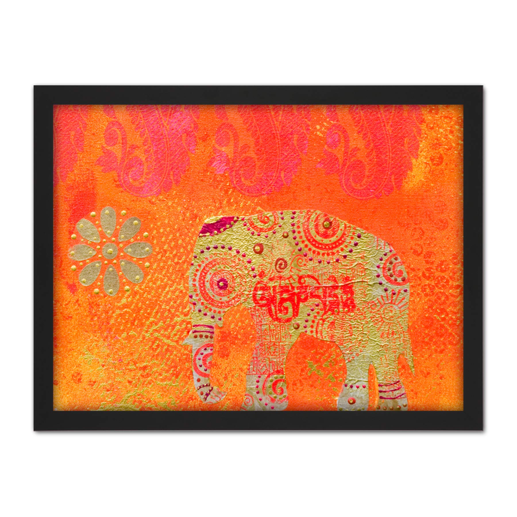 Wee Blue Coo Indian Elephant Texture Artwork Framed Wall Art Print 18X24 Inch