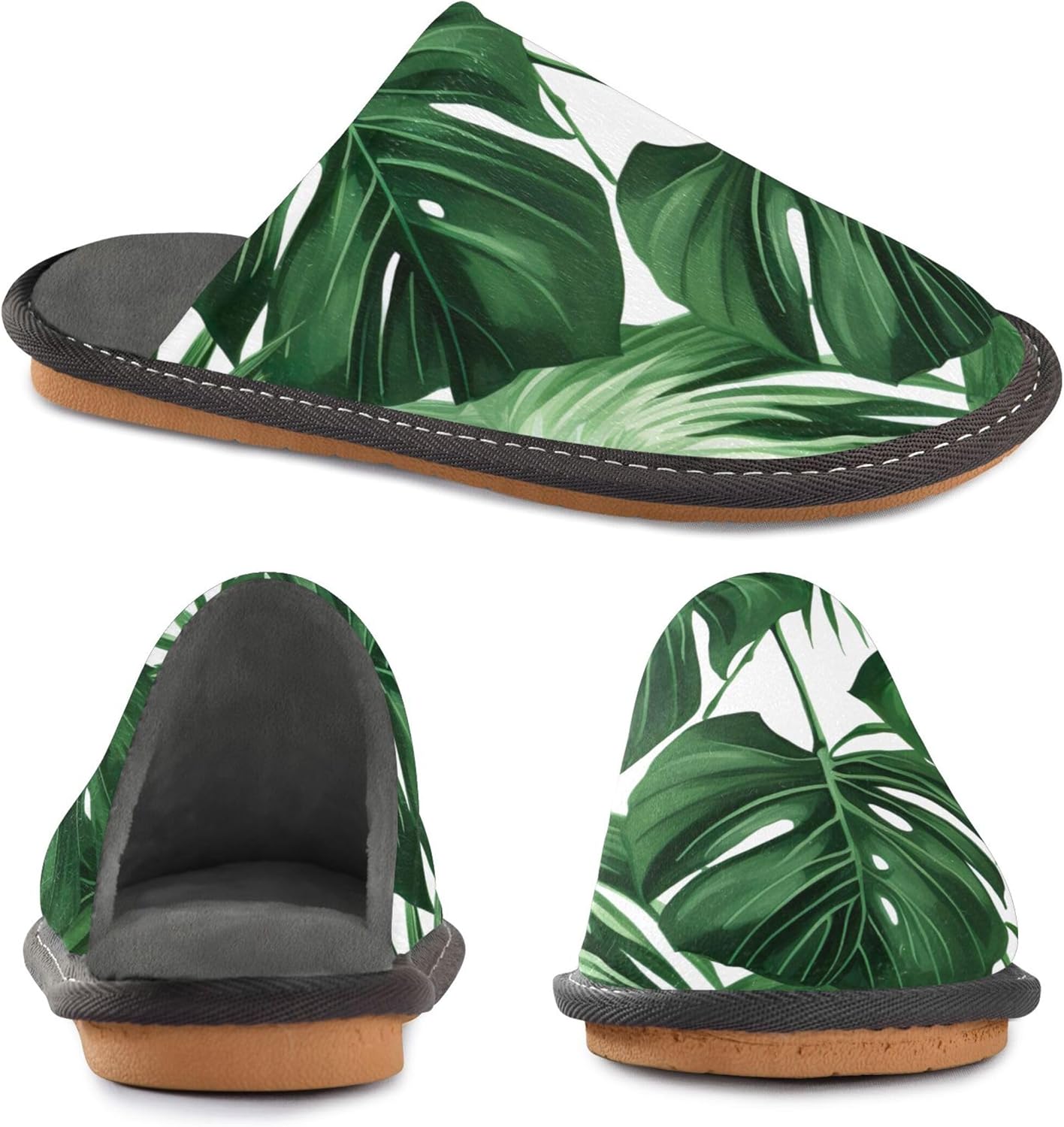 Summer Palm Tree Leaves House Slippers – Cozy Fuzzy Slippers for Guests, Washable & Disposable, Perfect for Shoeless Home, Spa & Hotel Use A110111
