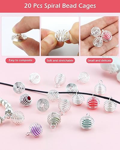 Miniatura 3 de JIALEEY Colgantes de jaulas de cuentas en espiral, 100 unidades de 0.551 x 0.748 in bañadas en plata para collar y manualidades, Zinc, Aleación.
