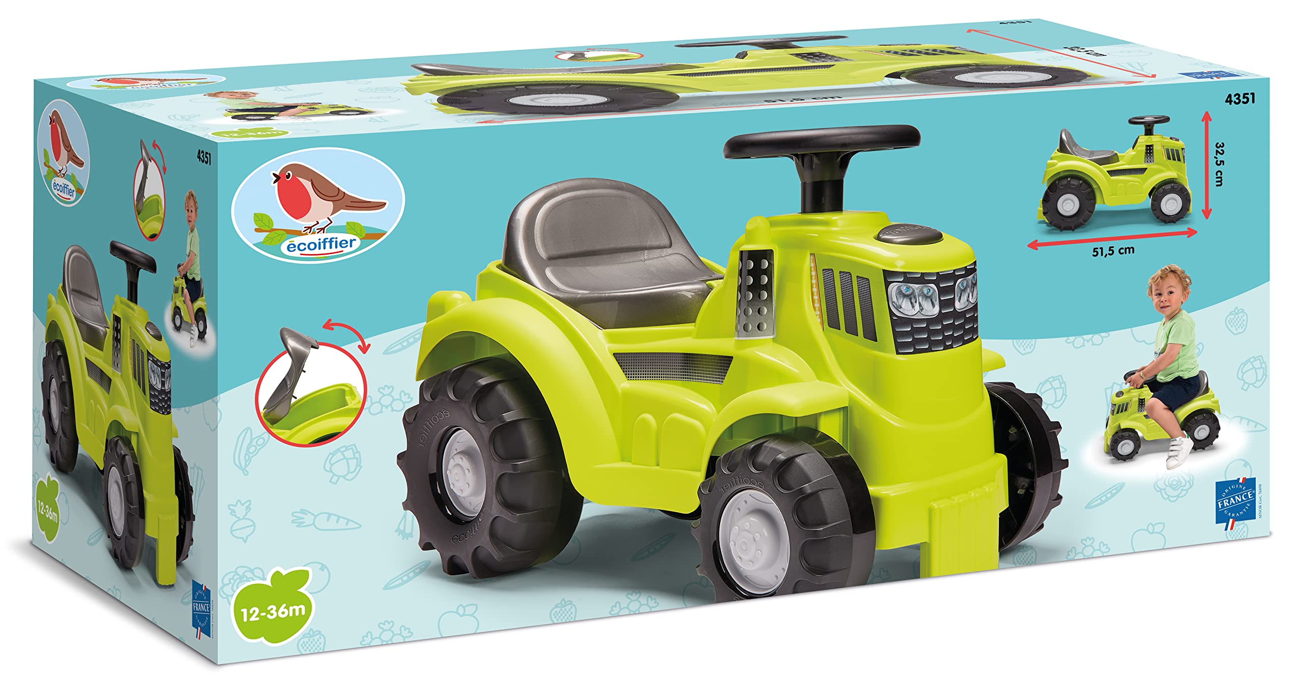 Ecoiffier Jouets 4351 - Porteur Tracteur 51,5 cm - De 12 à 36 mpois - Origine France Garantie