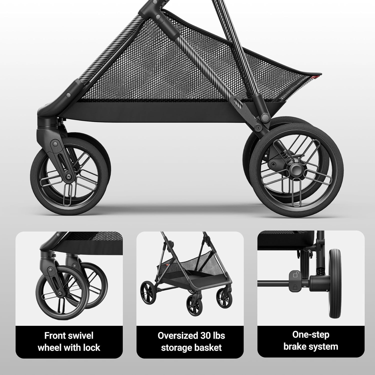 MAMAZING Air Lux Baby Stroller, Carbon Fiber Frame Only 15.8lbs, Compact Fold Toddler Stroller with Reversible Seat with Infant Insert, Included UPF 50+ Canopy, Large Storage Basket & Car Seat Adapter