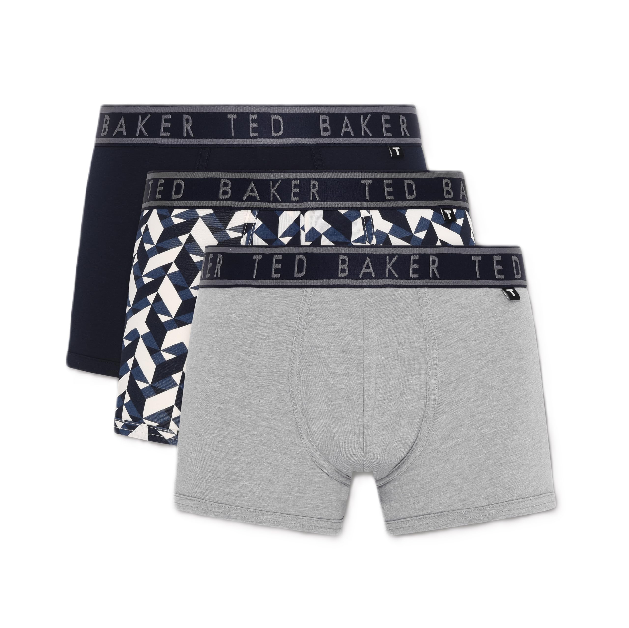Ted Baker Men's Navy/Navy Chevron/Heather Grey Trunks, Cotton, 3-Pack, (Tbb02), S