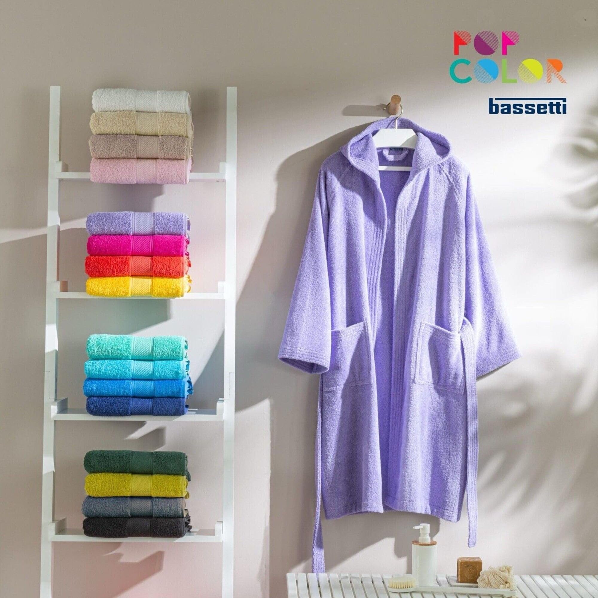 Bassetti Accappatoio Uomo e Donna in Spugna 100% Cotone 360 g/m² con Cappuccio, Tasche e Cintura – Collezione Pop Color Tinta Unita