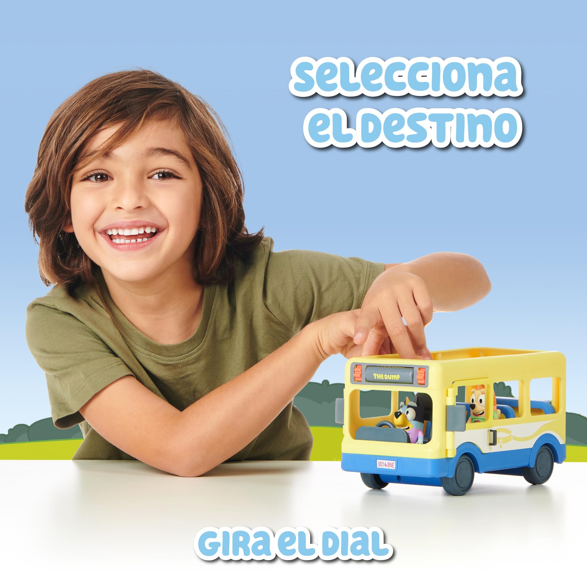 Bluey - School Bus, autobús para el Cole 2 Figuras con Bingo Personajes de la Serie de Dibujos inantil, Cartel con Destino de Ruta Giratorio, niños y niñas + 3 años, Famosa (BLY39010)