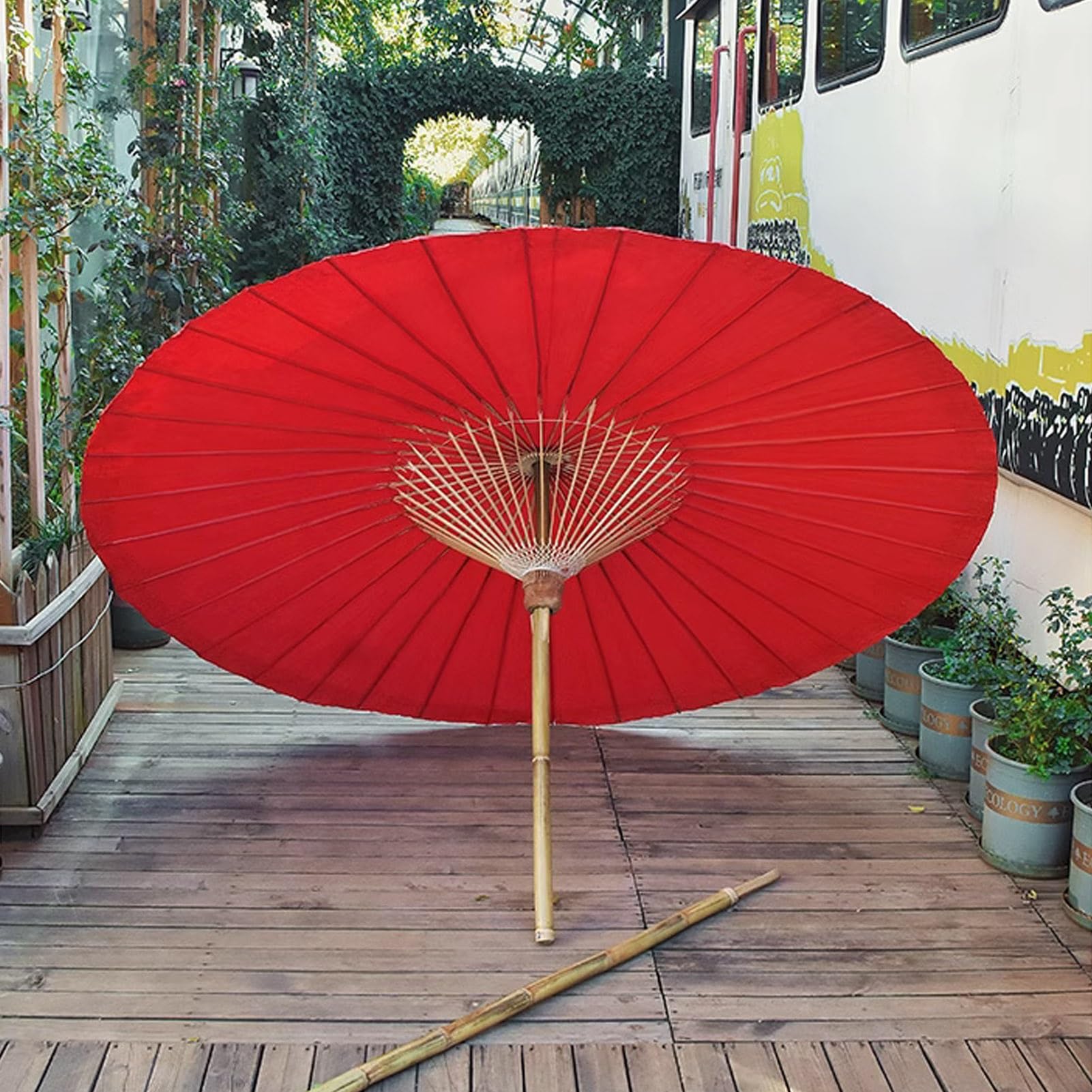 200 cm bambusowy parasol ogrodowy Shanghai, okrągły parasol ogrodowy w stylu retro Oil Paper, wodoodporny składany parasol ogrodowy