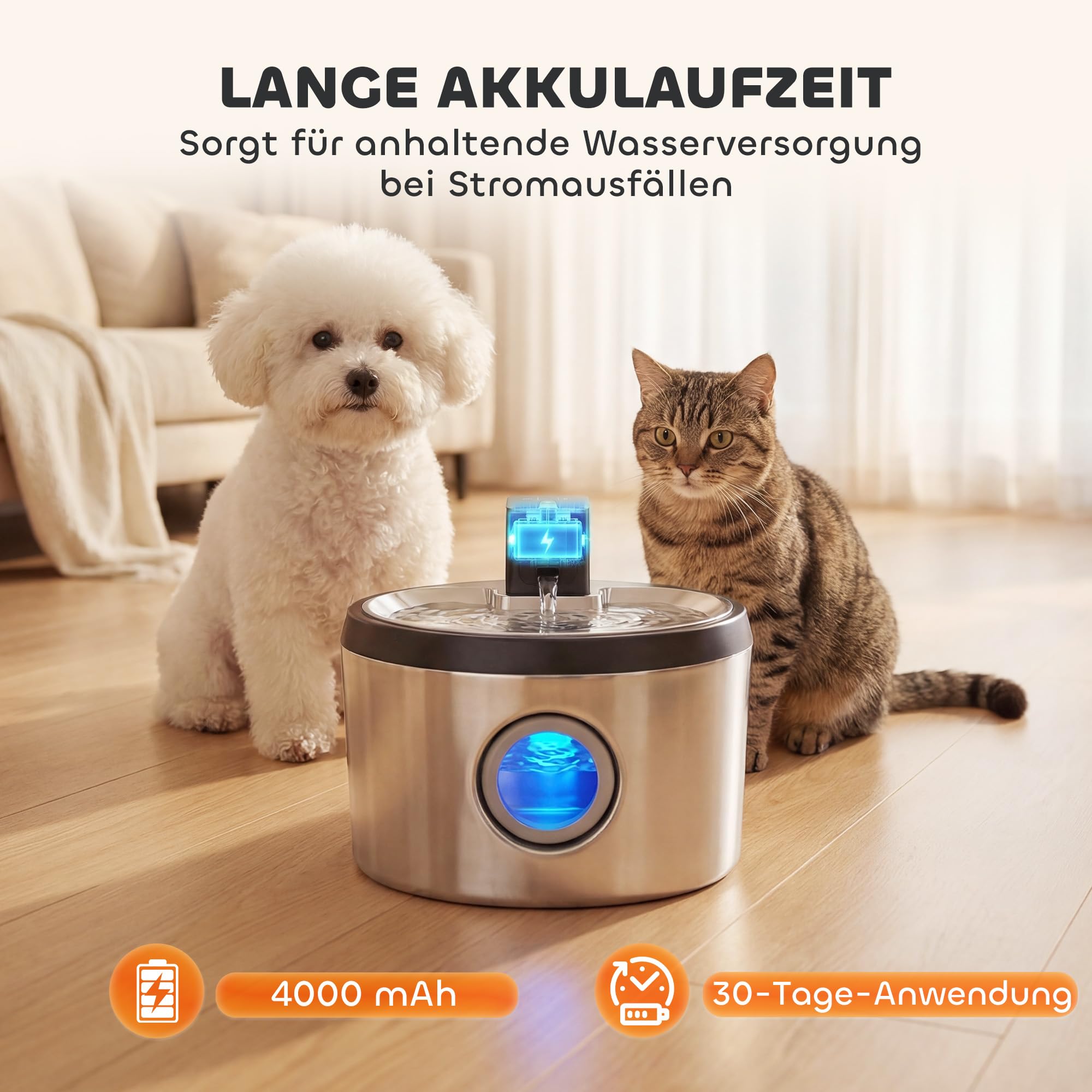 PawHut Fuente para gatos, 4 l, inalámbrica, acero inoxidable, con detector de movimiento, color plateado | Fuente para beber, 6 filtros, sistema de filtración doble, ventana LED, ultrasilenciosa, funciona con pilas, para 30 días