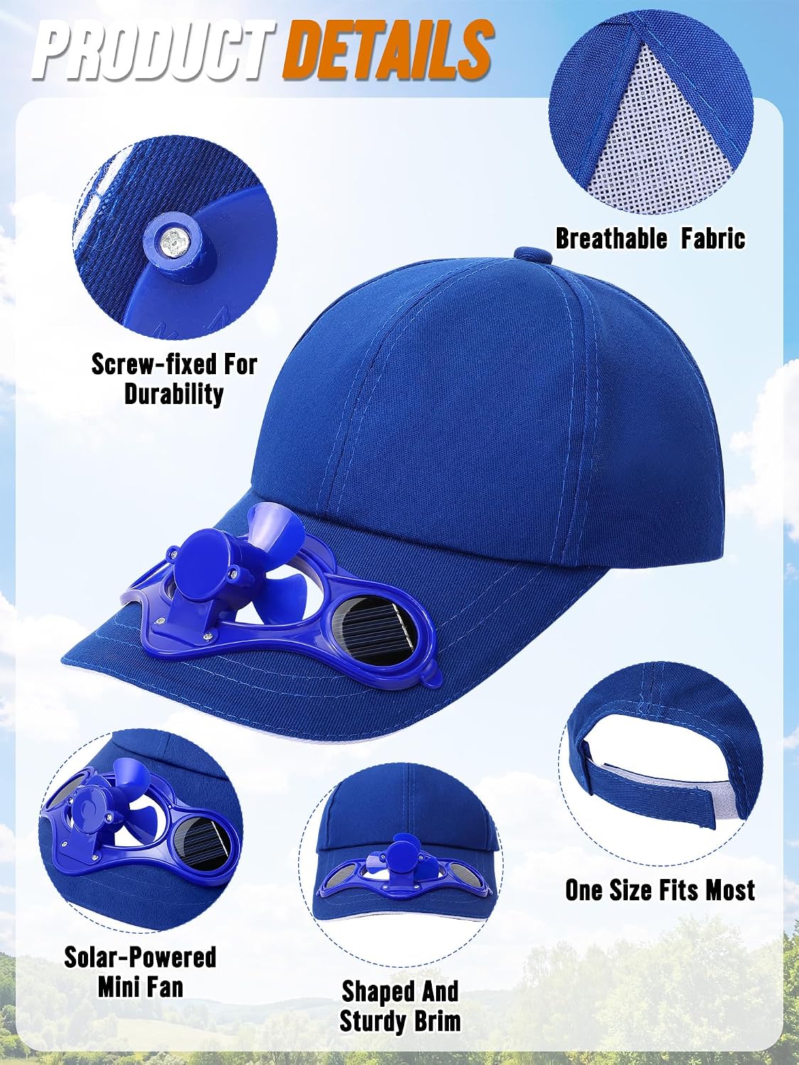 Chicingyou 3 Pcs Men Baseball Cap with Solar Fan on Brim Camping Cap Cooling Men Outdoor Summer Sun Hat with Fans