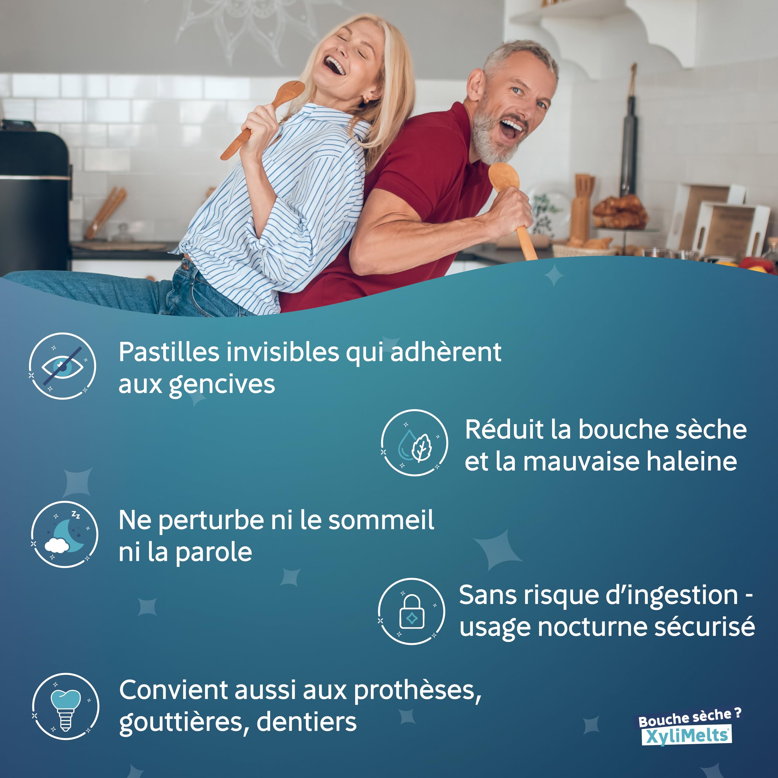 XYLIMELTS Bouche Sèche 80 Pastilles Adhérentes Goût Légèrement Sucrée| Soulage la Sécheresse Buccale Jour & Nuit|Action Jusqu’à 8h| Sans Sucre, au Xylitol| Discret & Naturel| Testé Cliniquement