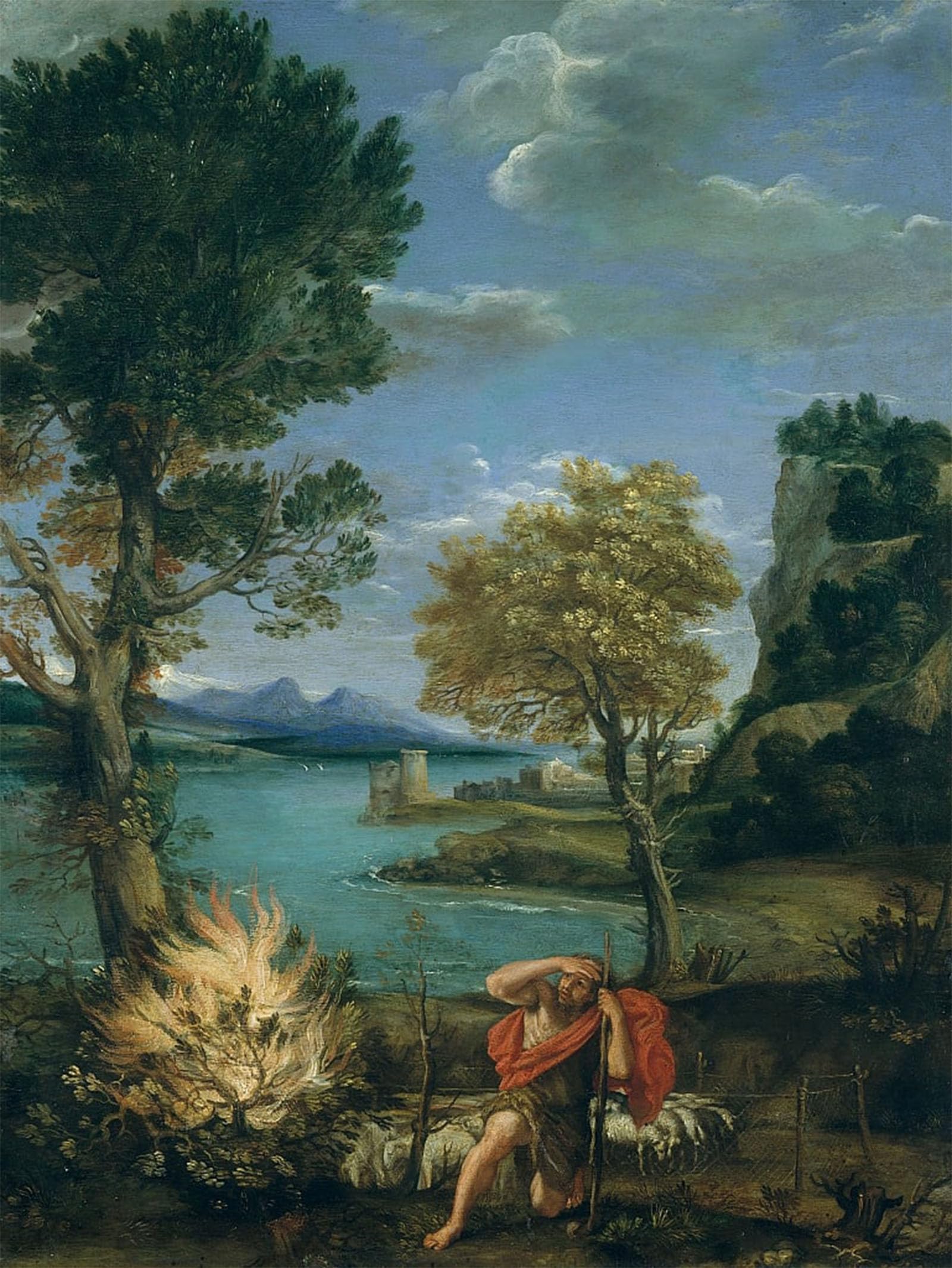ARTXLXXBN Famous Prints Artwork Pictures Poster Painting Art Landscape with Moses and the Burning Bush by Domenichino Artwork Landscape Pictures for Home Decor 60x90cm
