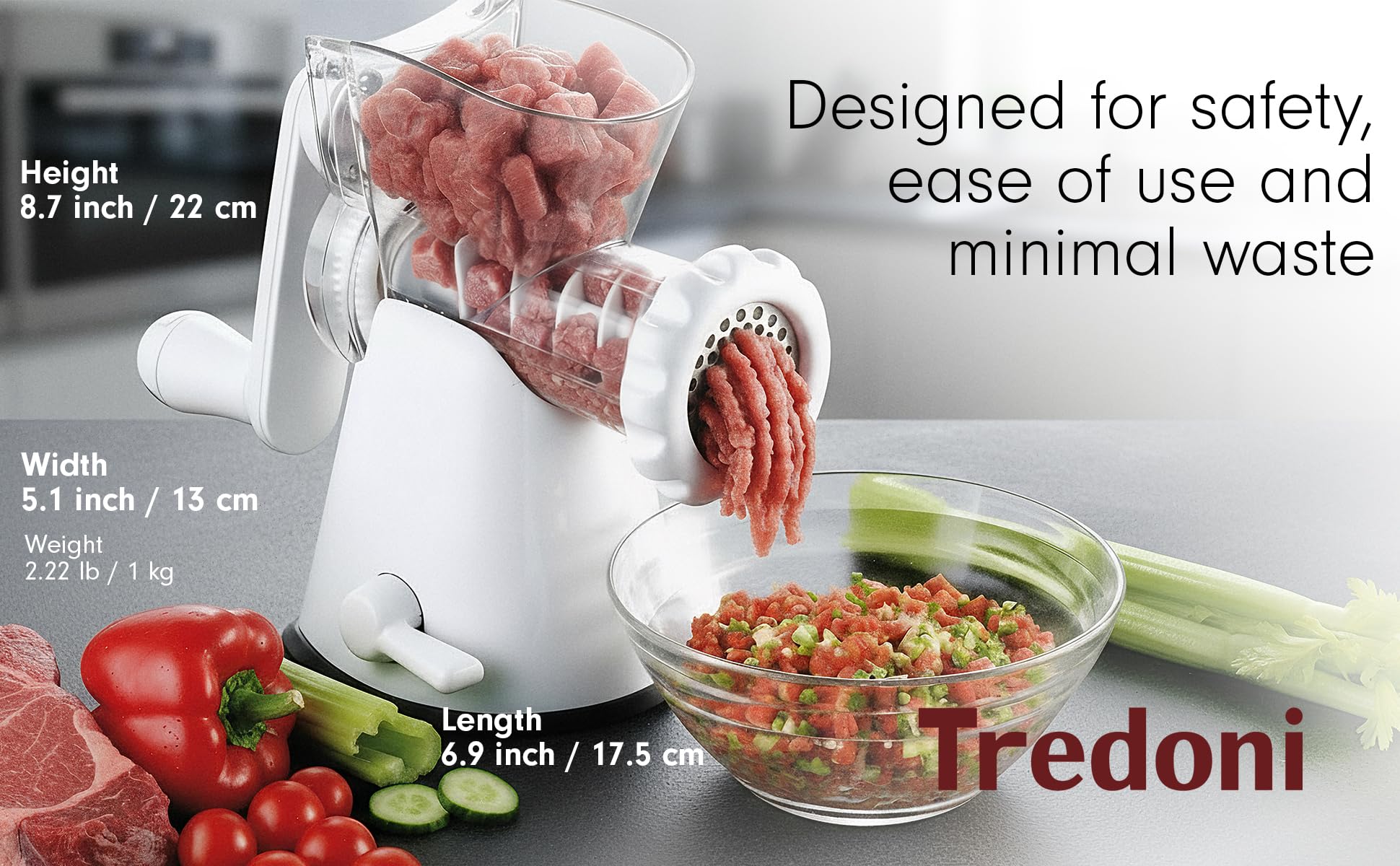Tredoni Tritacarne Manuale & Tritaverdure – Macchina per Biscotti con Pressa e Accessorio per Churros/Biscotti (4 Forme), Bianco