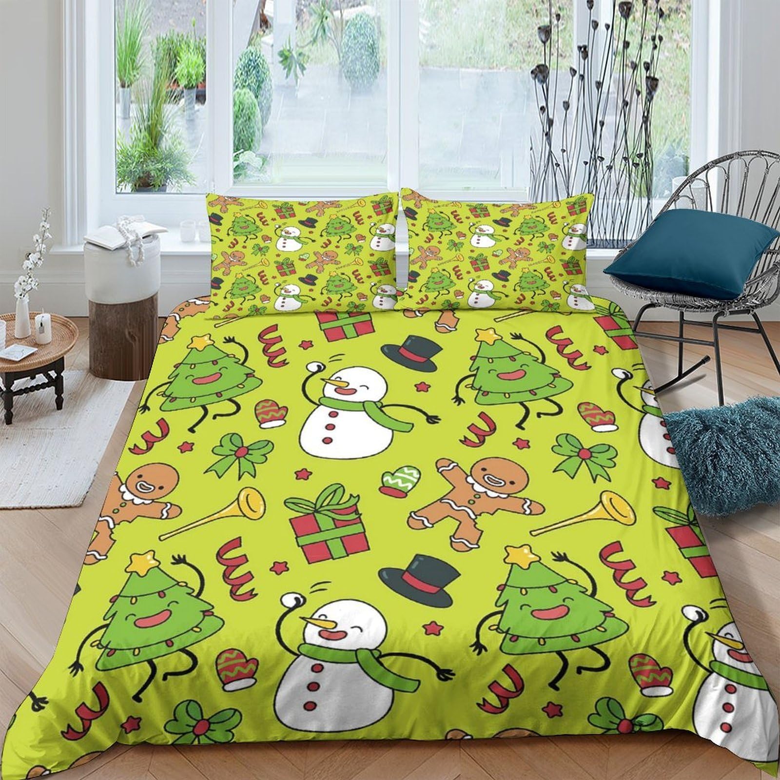 Ctjqhvkz Style-1 3D Printed Christmas Tree Fitted Sheet Microfiber Soft Snowman Gingerbread Bed Cover For Bedroom Guest Room Mattress Protection Single（135X200cm）
