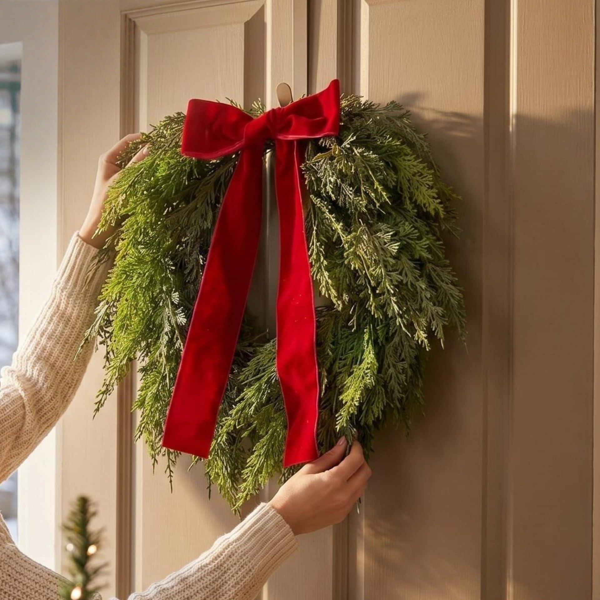 Künstlicher Weihnachtskranz Rot 50cm mit Samtband(60cm)