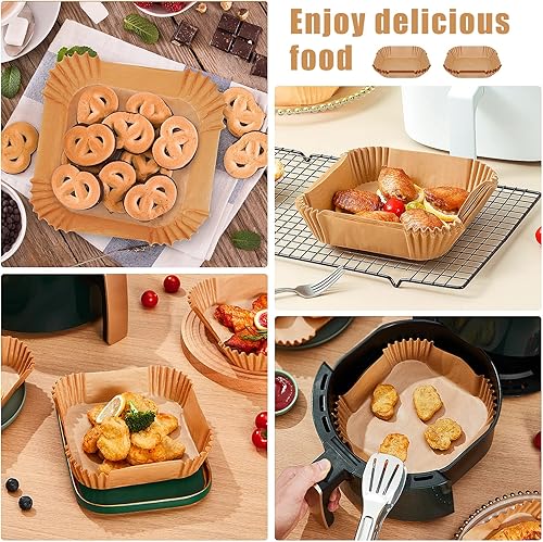 Miniatura 6 de Forro de papel desechable para freidora de aire, 100 piezas de papel de hornear de grado alimenticio para hornear asar microondas, forros