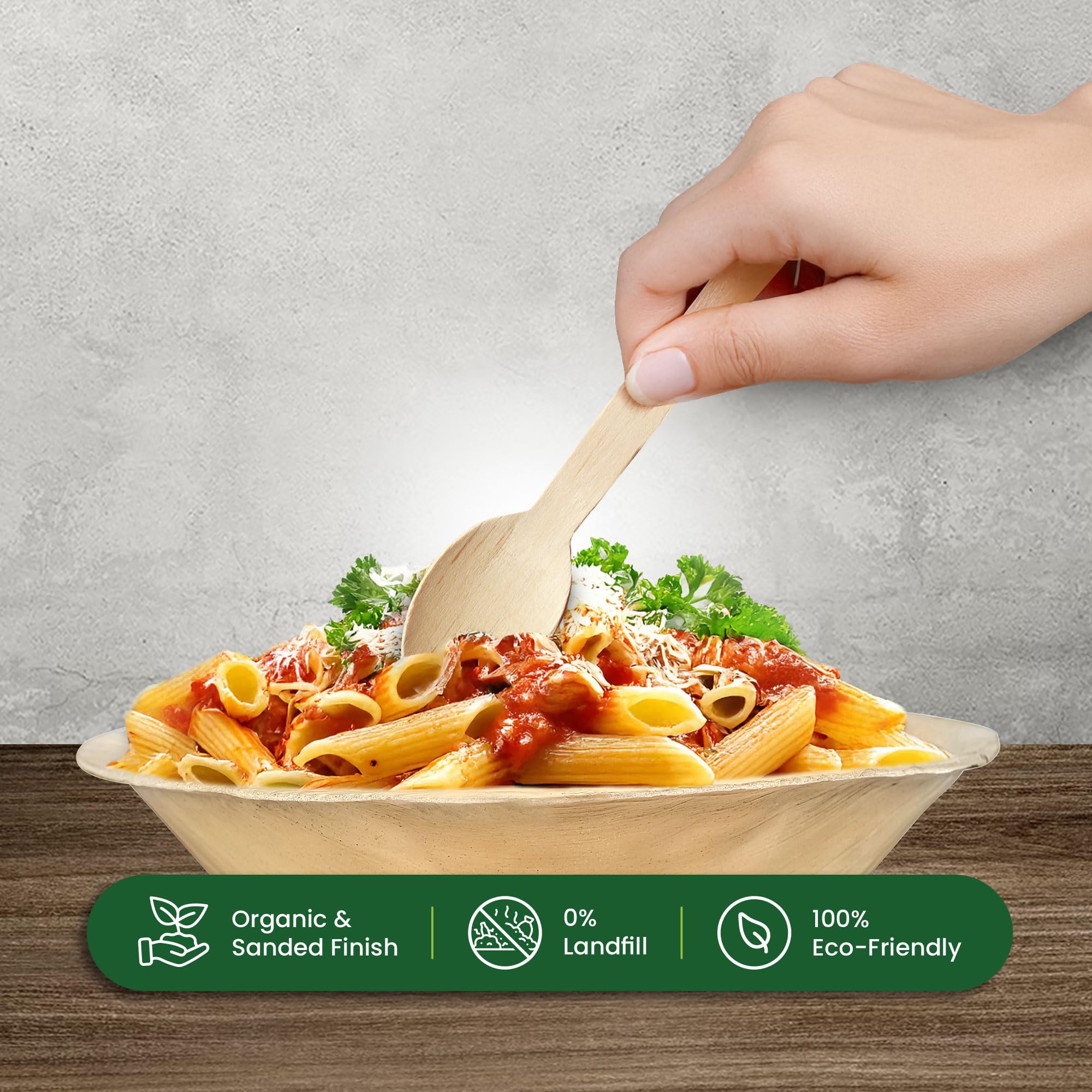 Eco Leaf 100pcs Disposable Wooden Spoons, 16cm, Biodegradable & Compostable Eco-Friendly Cutlery Set for Weddings Picnics - Image 2