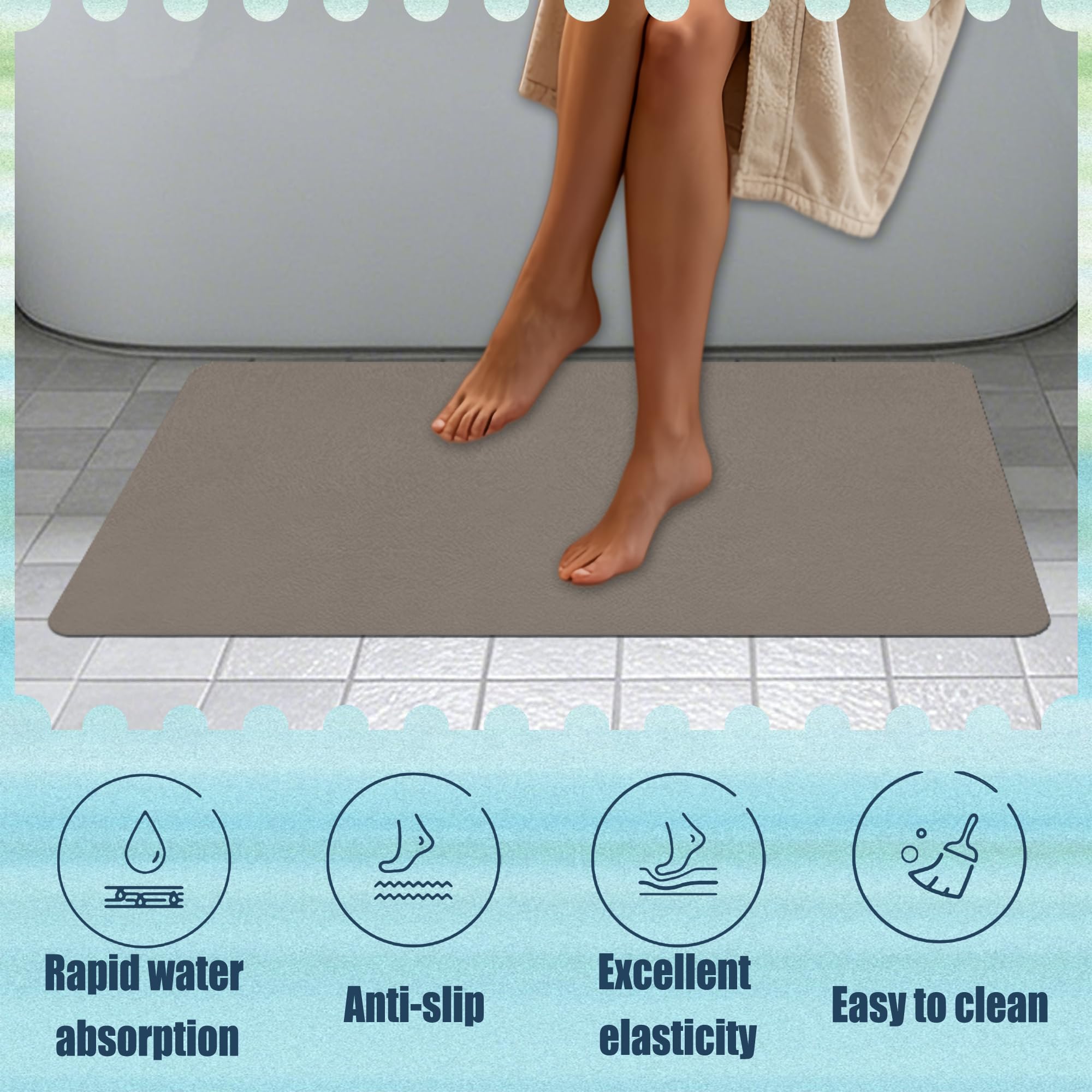 Alfombrilla Diatomita 50 x 115 cm Super Absorbente Alfombrilla de Ducha de Secado Rápido Higiénico y Funcional para Bañera, Ducha, Cuarto de Baño y Cocina, marrón