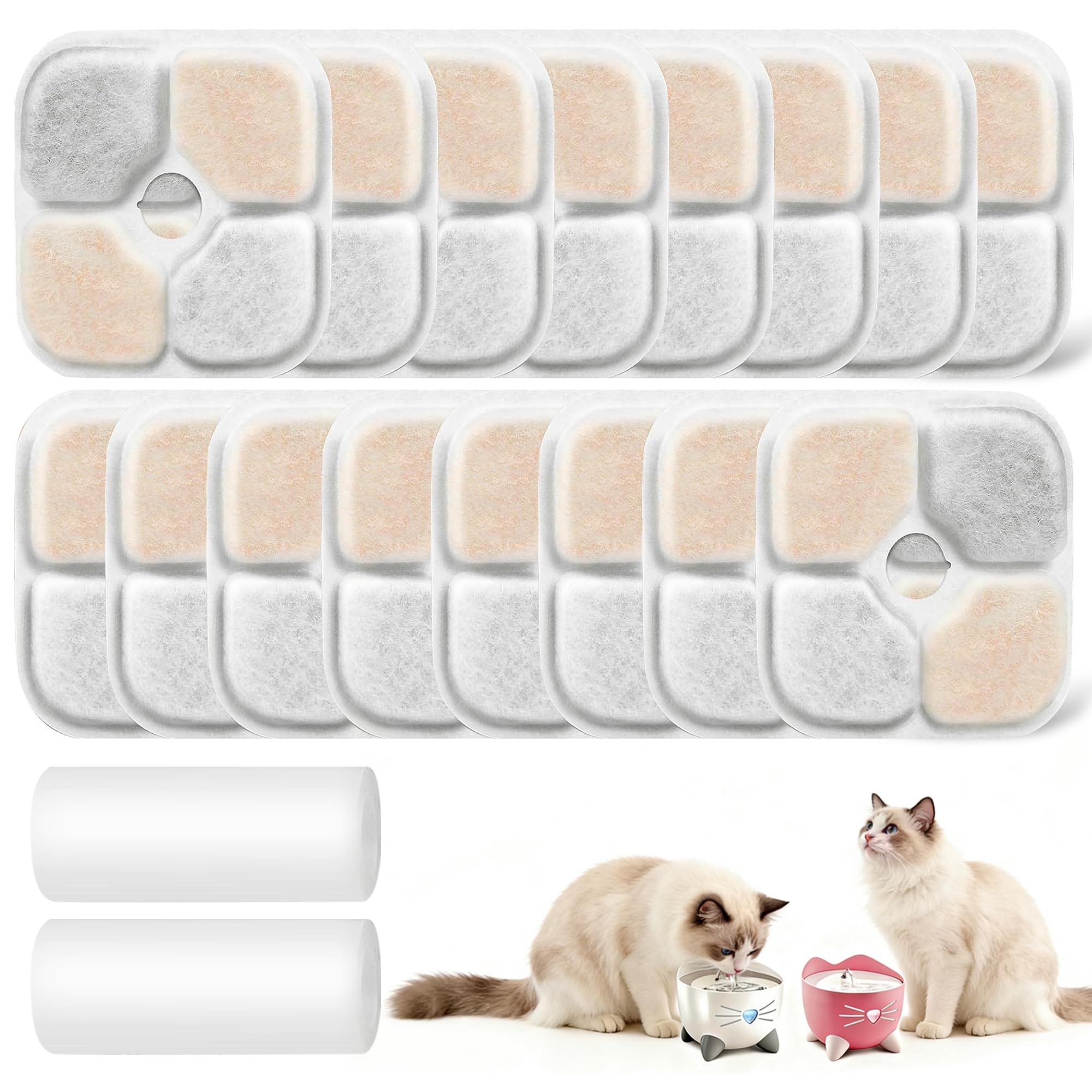 16 filtri fontanella per gatti e 2 tubi, adatti per catit pixi 2.5L (43722/43717), triplo filtro filtro fontanella per gatti, rimozione efficace di impurità e odori